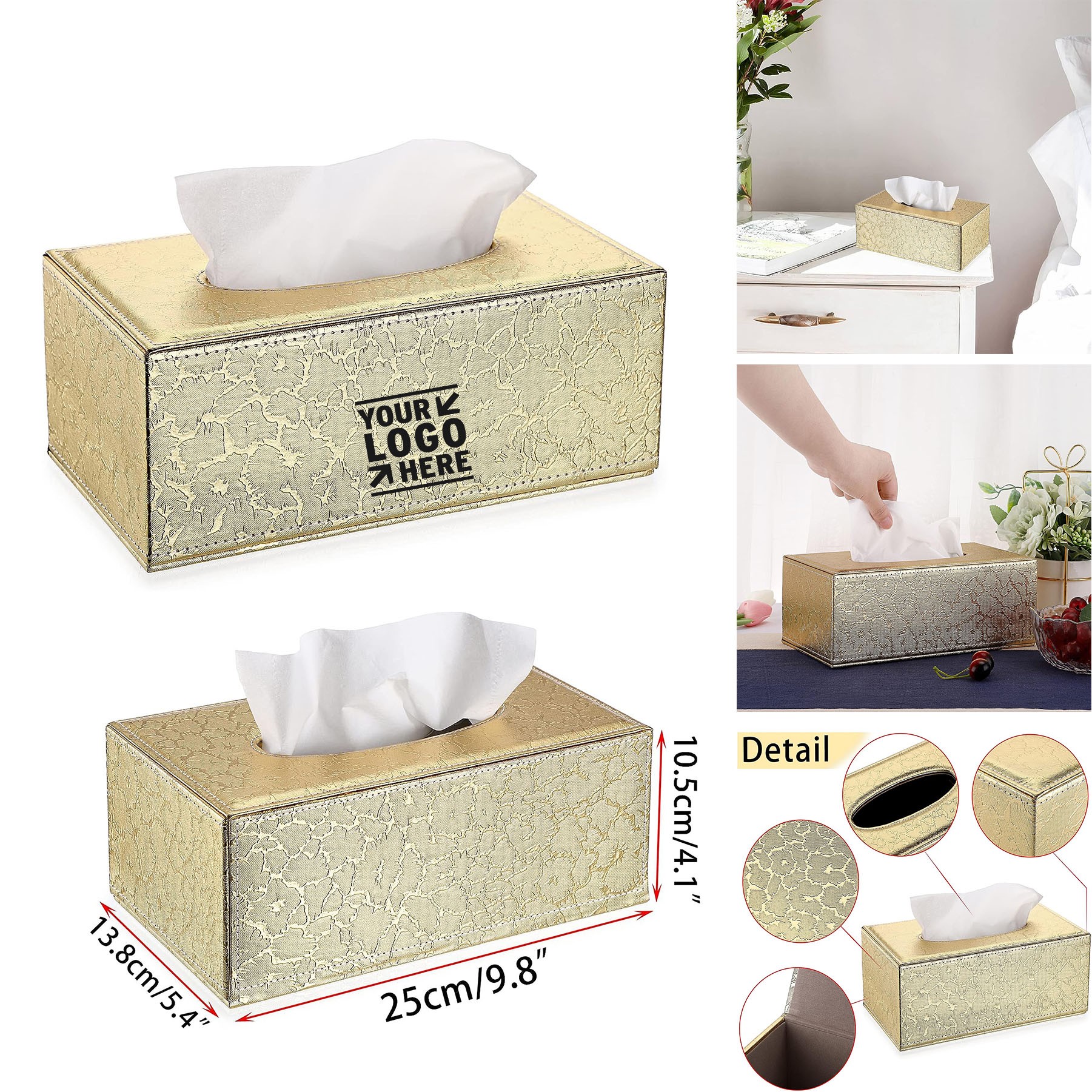 Vanity Dresser Magnetic Bottom Rectangular Leather Cover Stylish Decorative PU Tissue Box Holder 2