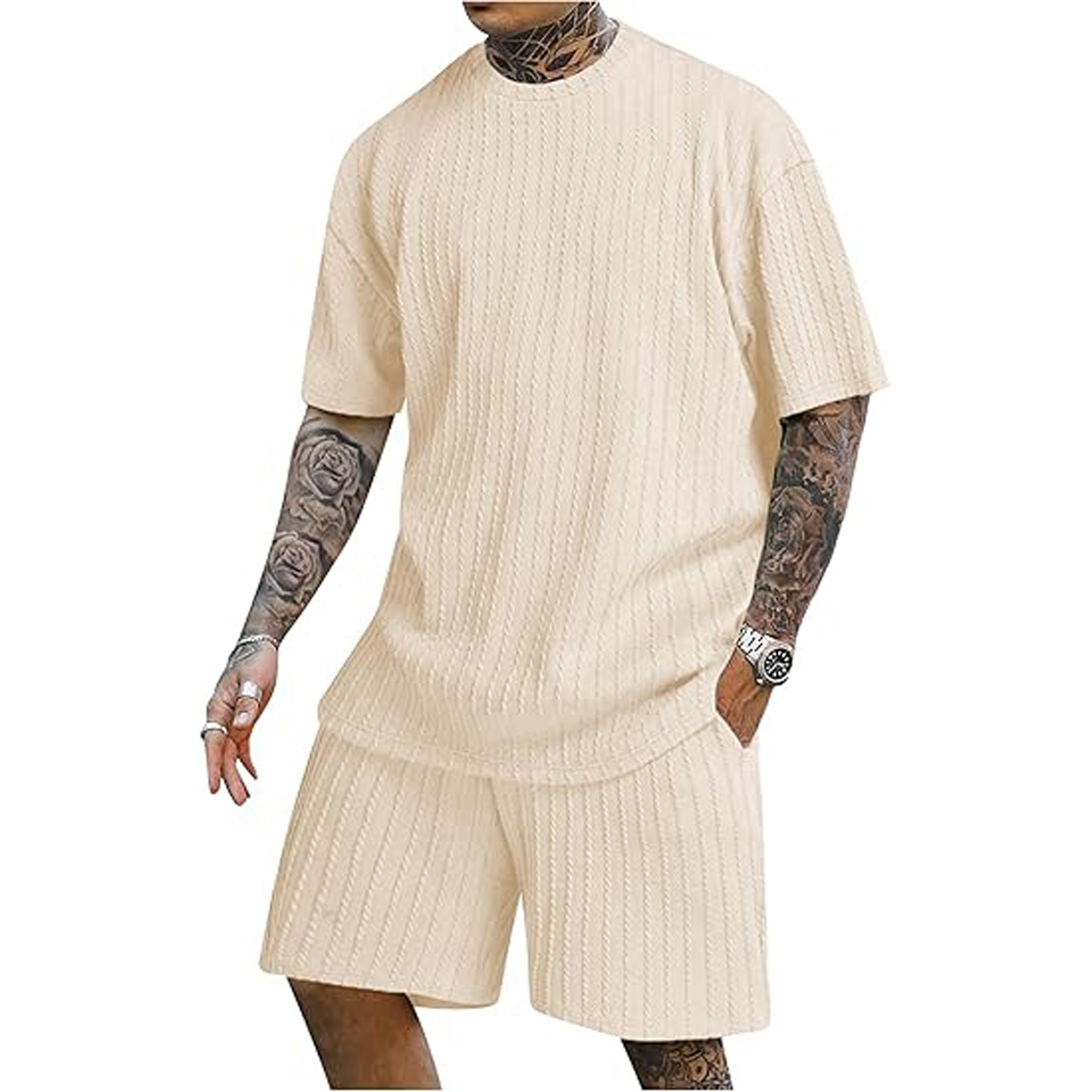 Men's Short Sleeve Crew Neck T Shirt Shorts Set 2