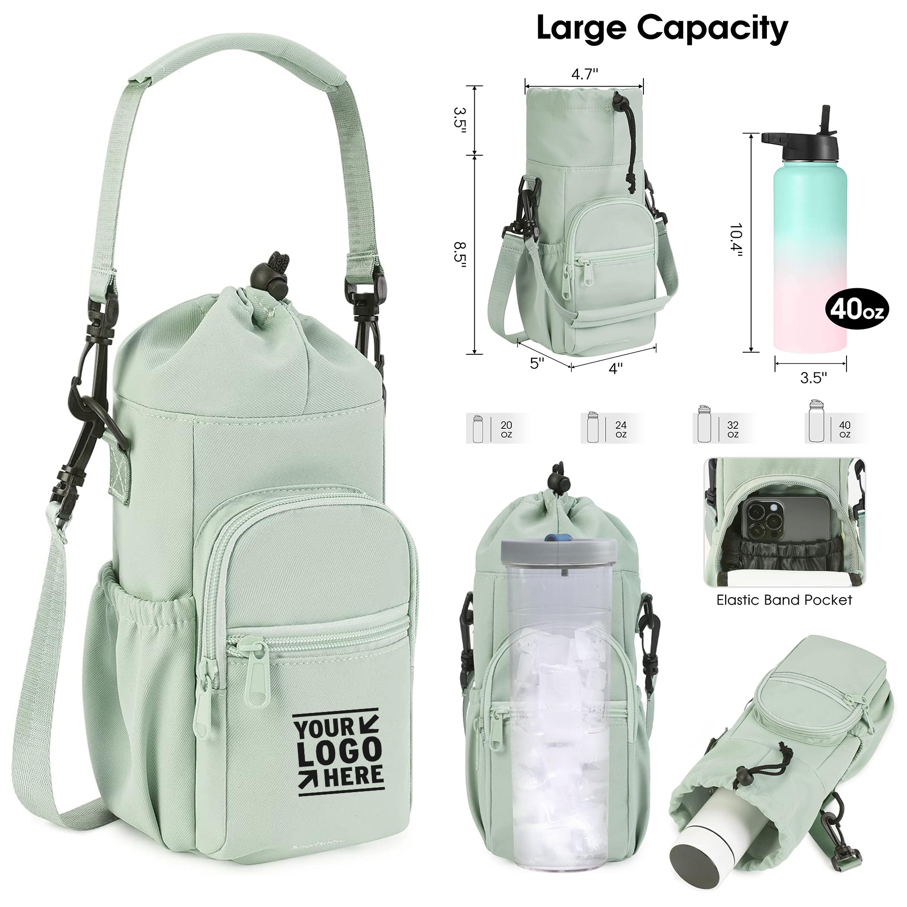 Sportsnew 32oz 40oz Insulated Durable Adjustable Water Bottle Holder Carrier Sling Bag With Strap

