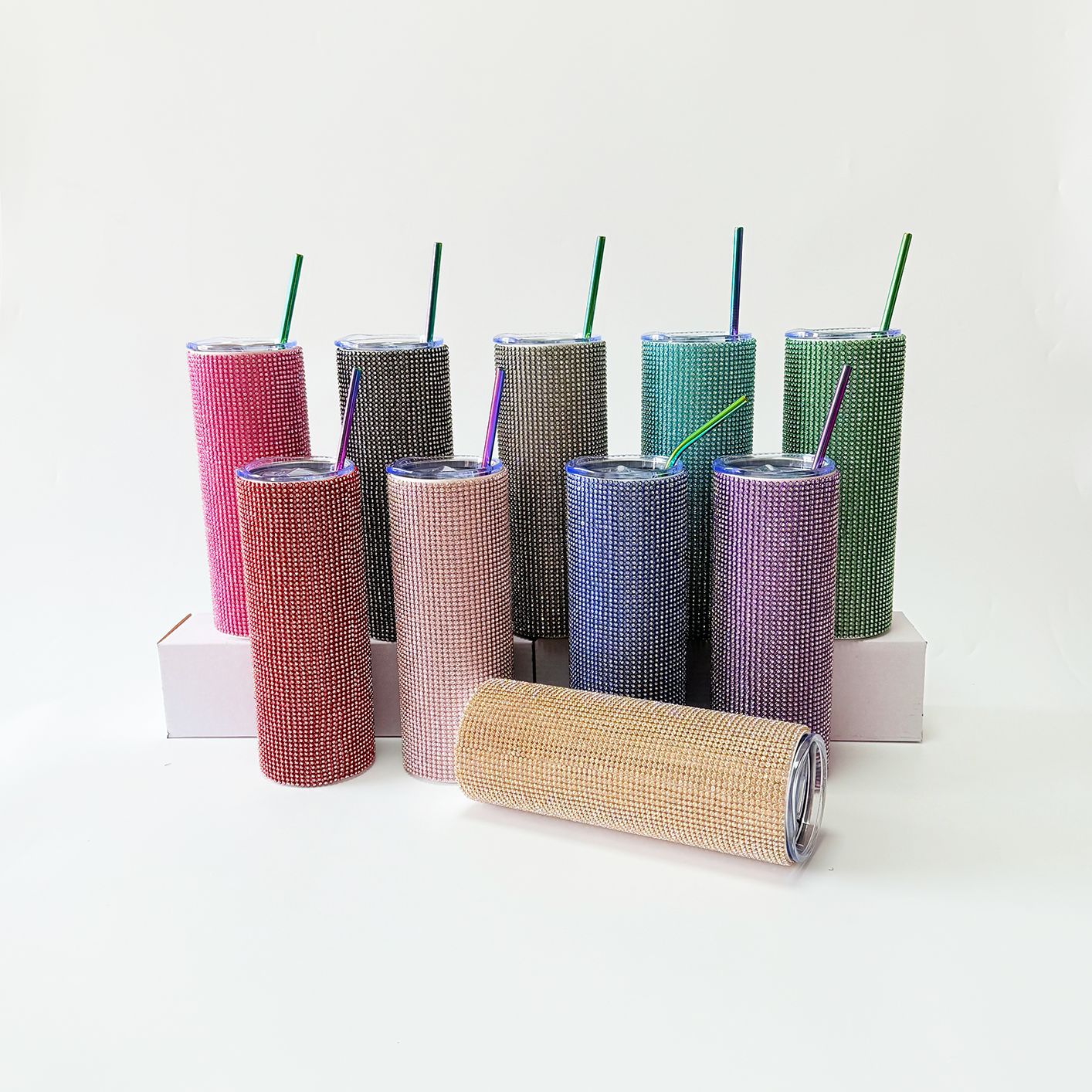 Stainless Steel Vacuum Rhinestone Straw Tumbler 1