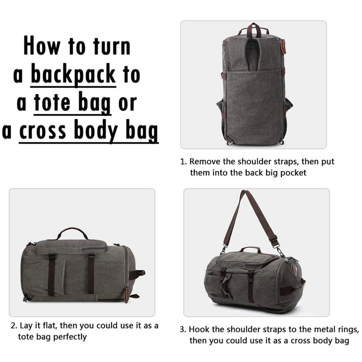 3 In 1 Canvas Duffle Backpack 3