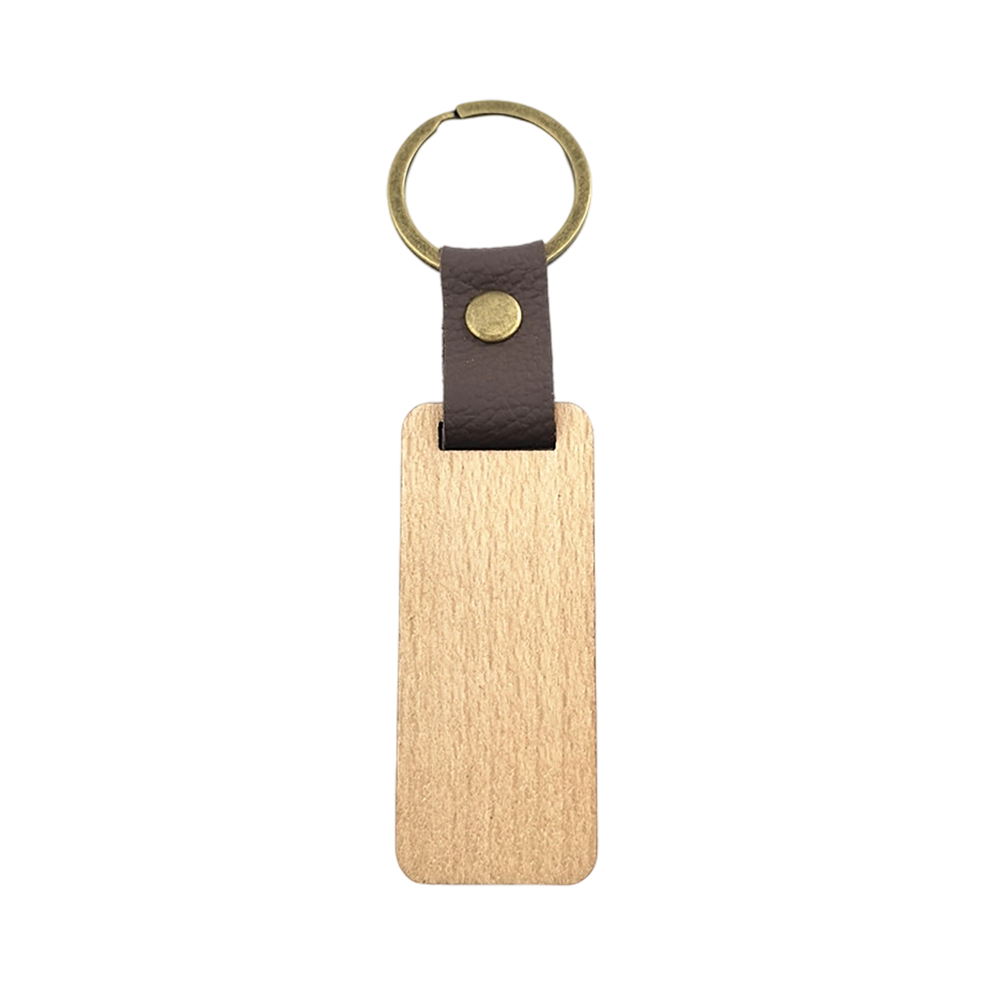 Leather Strap Wood Accent Key Ring Walnut Beech Or Bamboo 4.5" By 1.1" 3