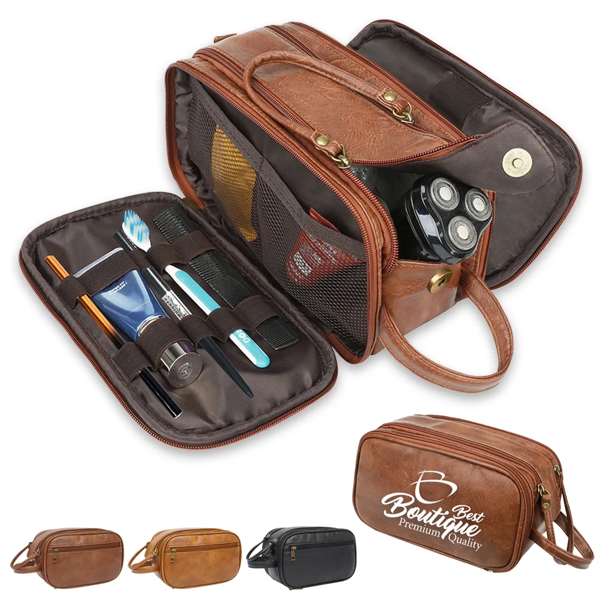 PU Leather Toiletry Bag Men Travel Large Capacity Waterproof 5