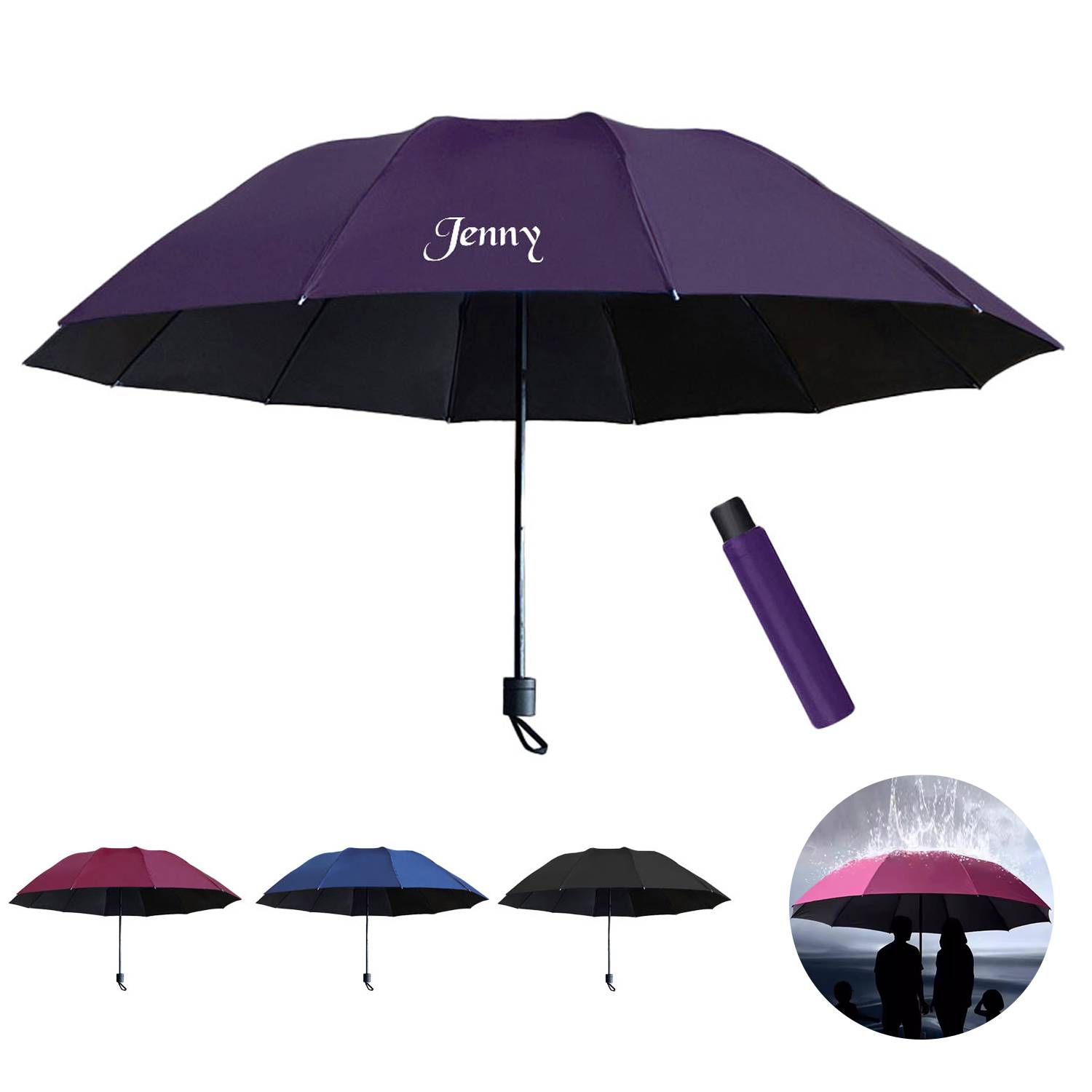 Extra Large 12 Ribs Windproof Waterproof Folding Umbrella 17