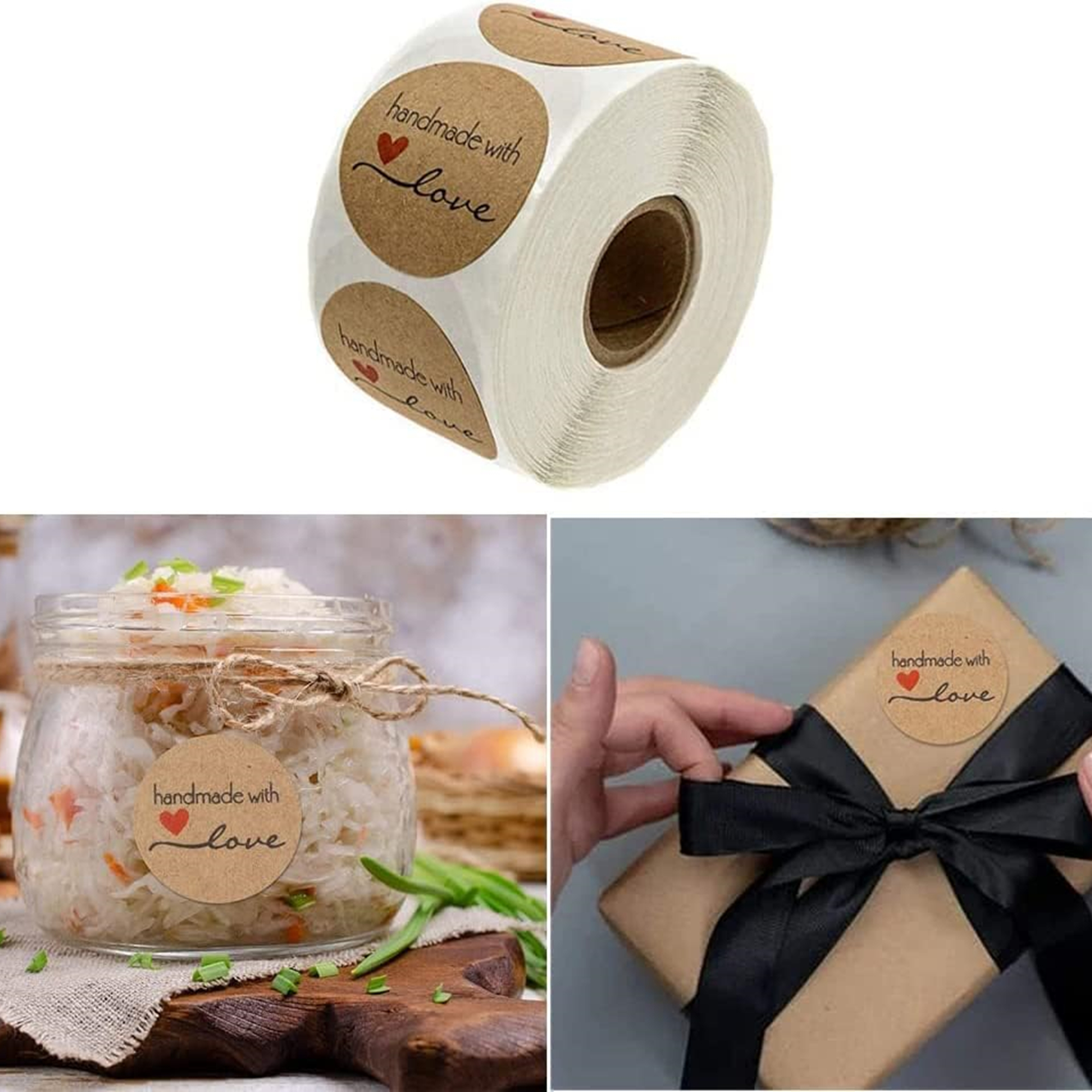 Kraft Handmade With Love Stickers Roll 3