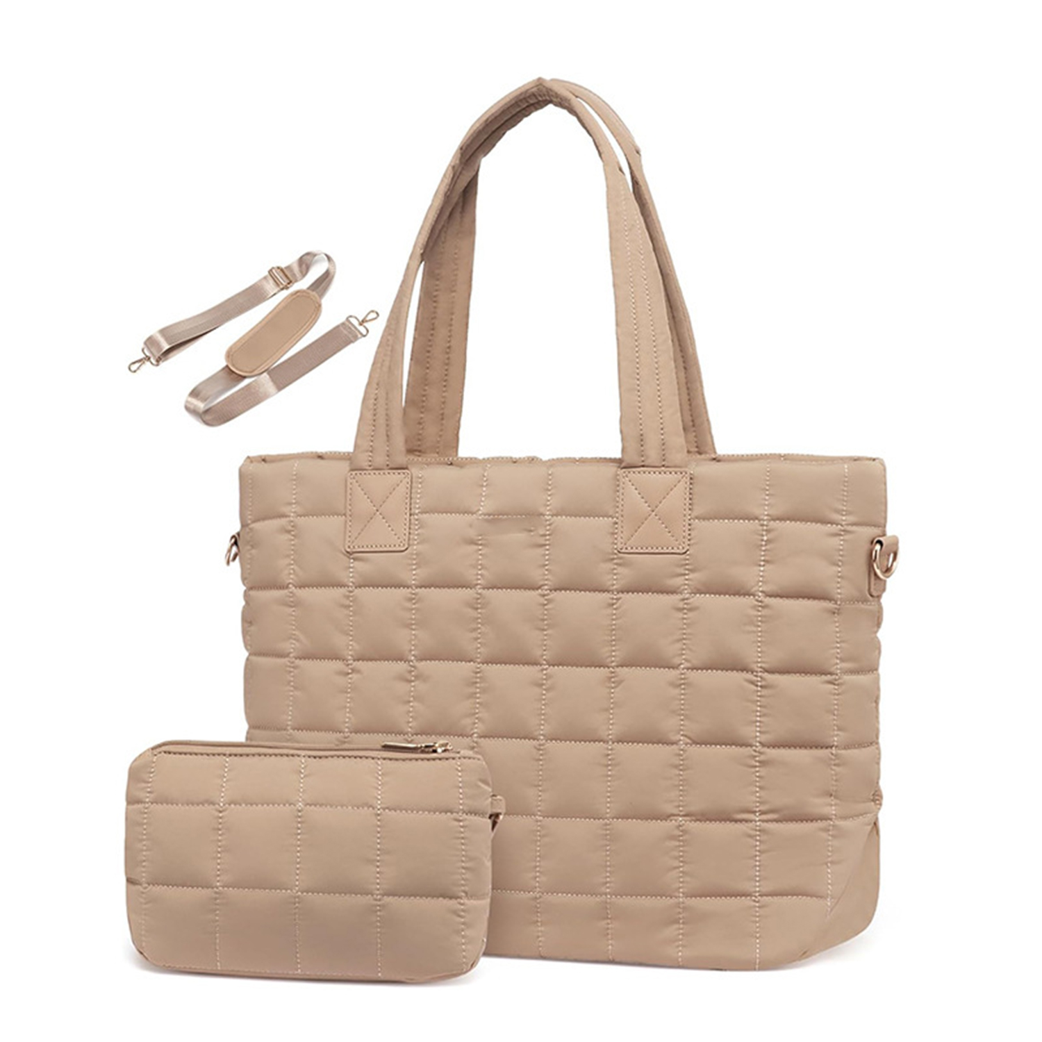 Quilted Nylon Crossbody Tote Bag w/ Mini Pouch 4