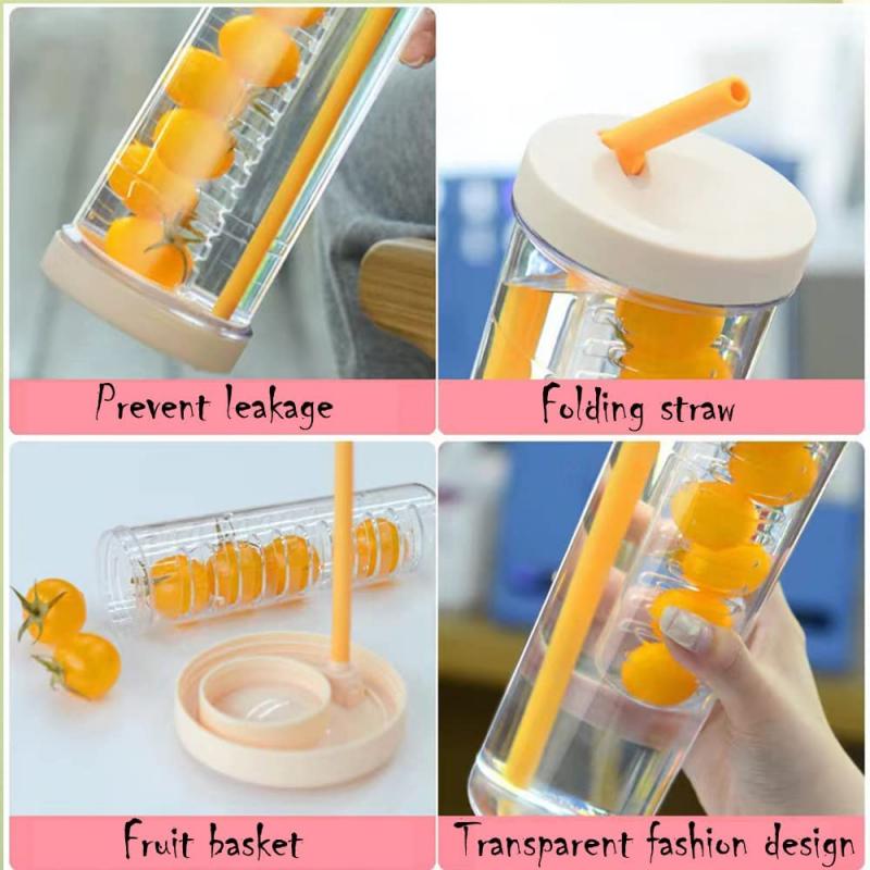 24oz Colorful Fruit Infuser Water Bottle w/Straw 5