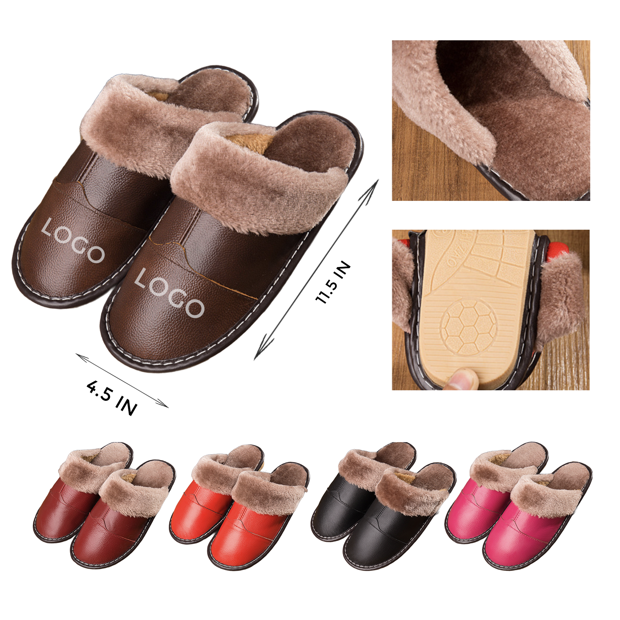 MOQ 10 PCS Winter Genuine Leather Warm Slippers 1