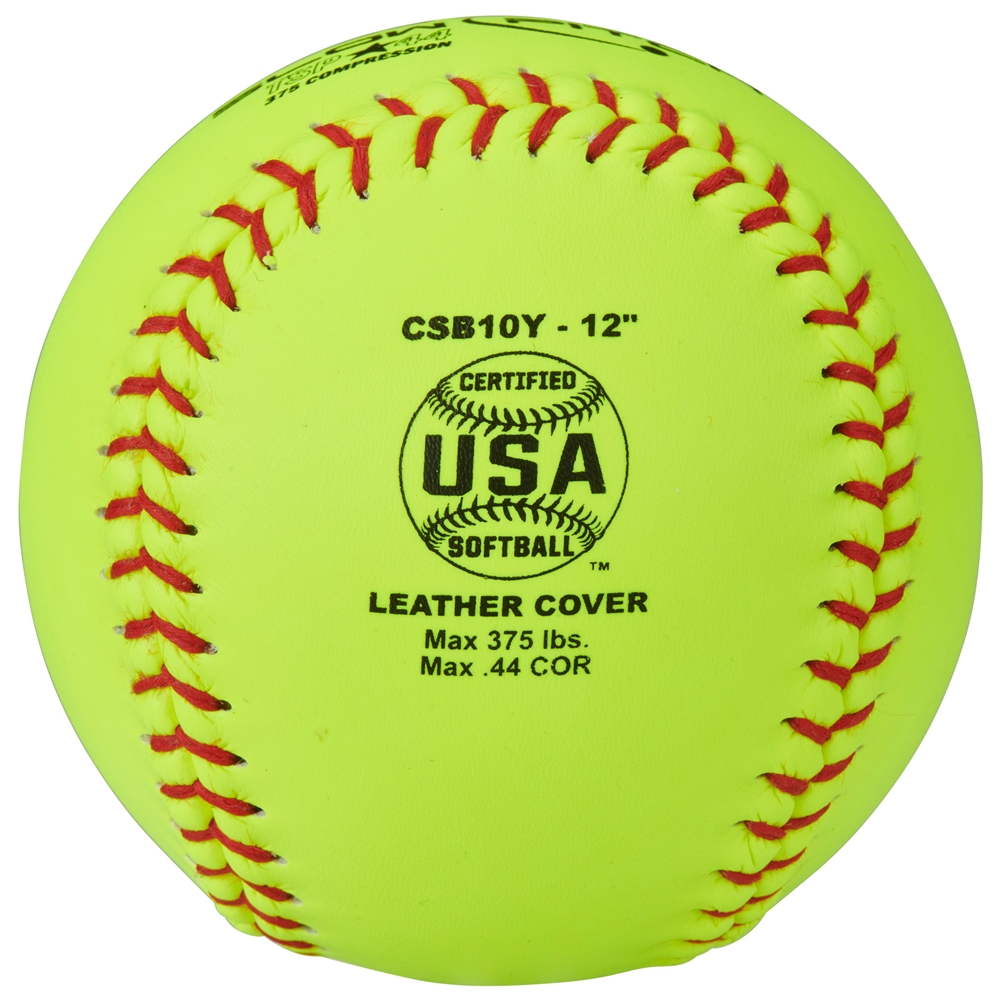 ASA/USA Softball 12" Slow Pitch - Yellow Leather Cover .44 COR 2