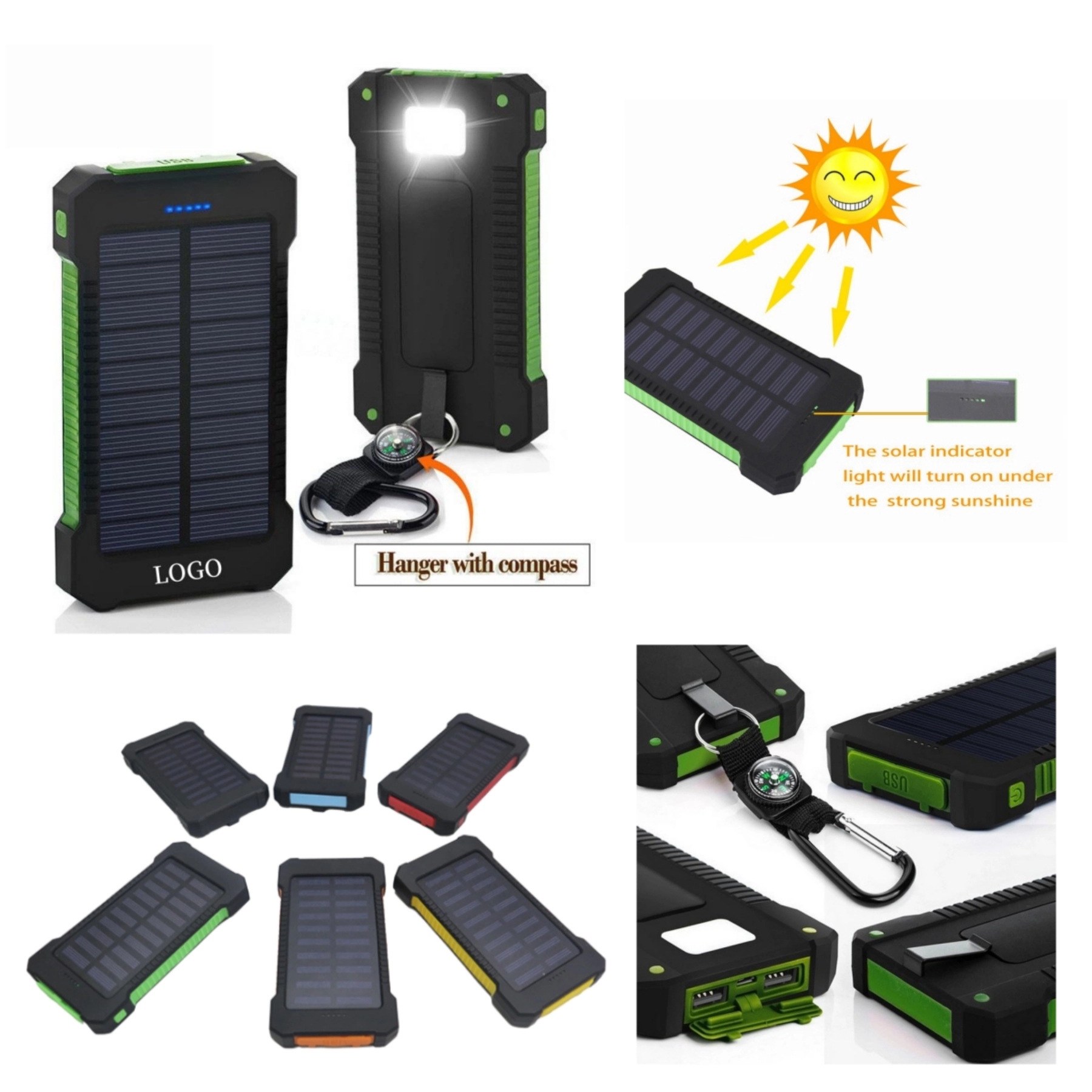 8000mah Solar Power Bank with Strong Light LED Flashlights