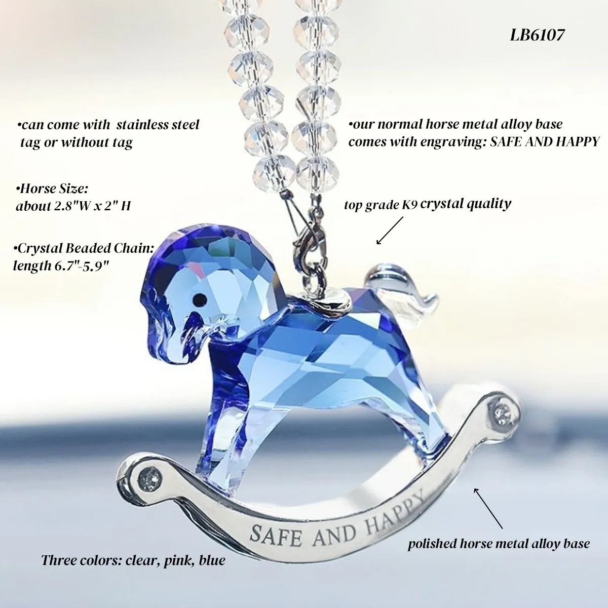 Horse Crystal Hanging Suncatcher Beaded Car Charm Pendant 2
