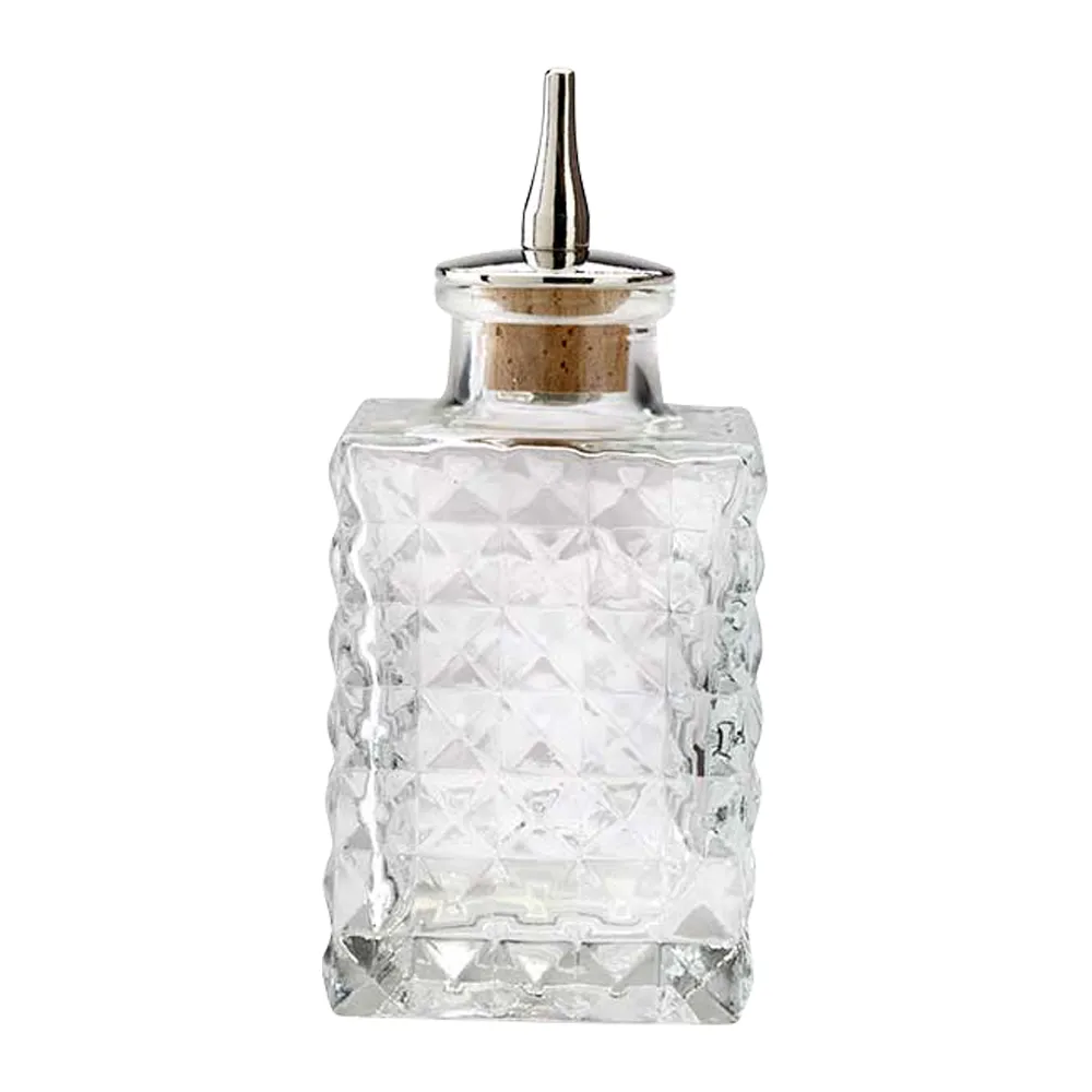 3oz. Glass Bitters Bottle Square Retro Design 7