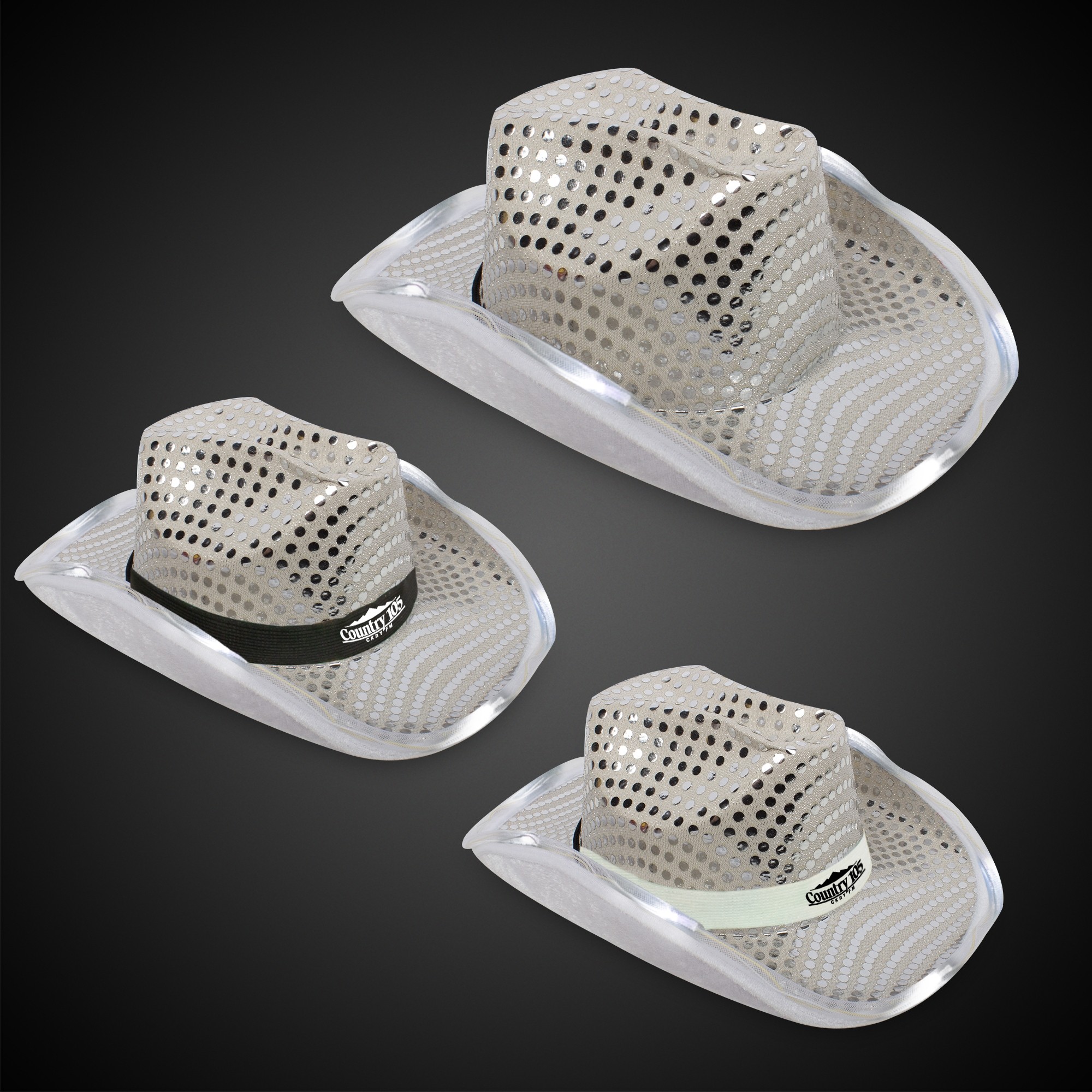 WHITE SEQUIN LED COWBOY HAT(White Imprinted Band) 2