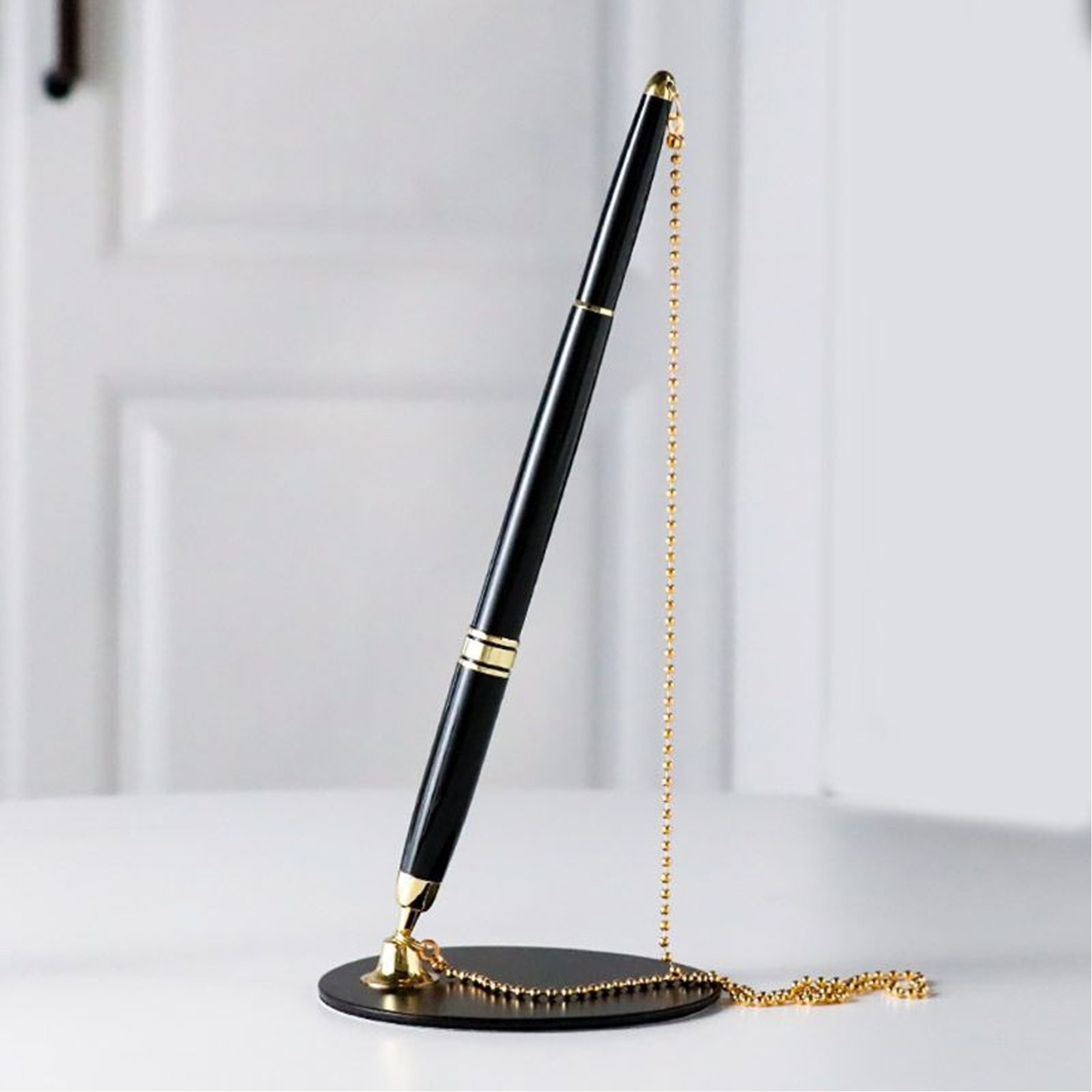 Attached Base Stand Desk Counter Signature Pens with Chain 1