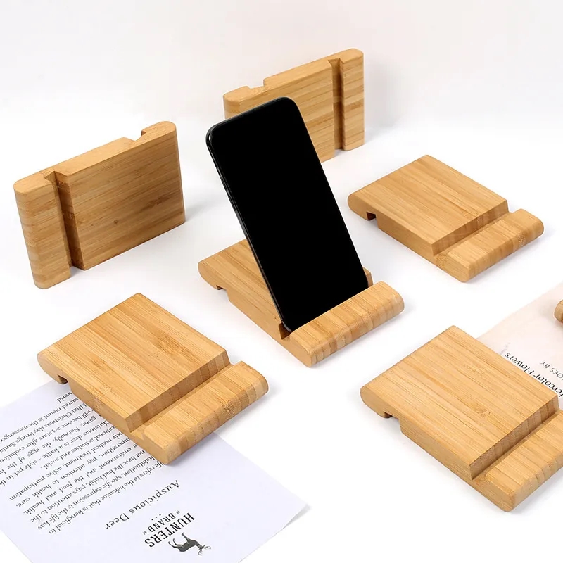 Double Slot Design 100% Natural Bamboo Phone Stand 6
