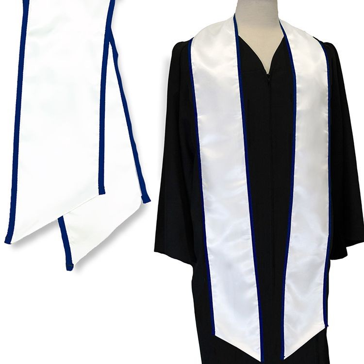 White Graduation Sash with Navy Binded Edge 1