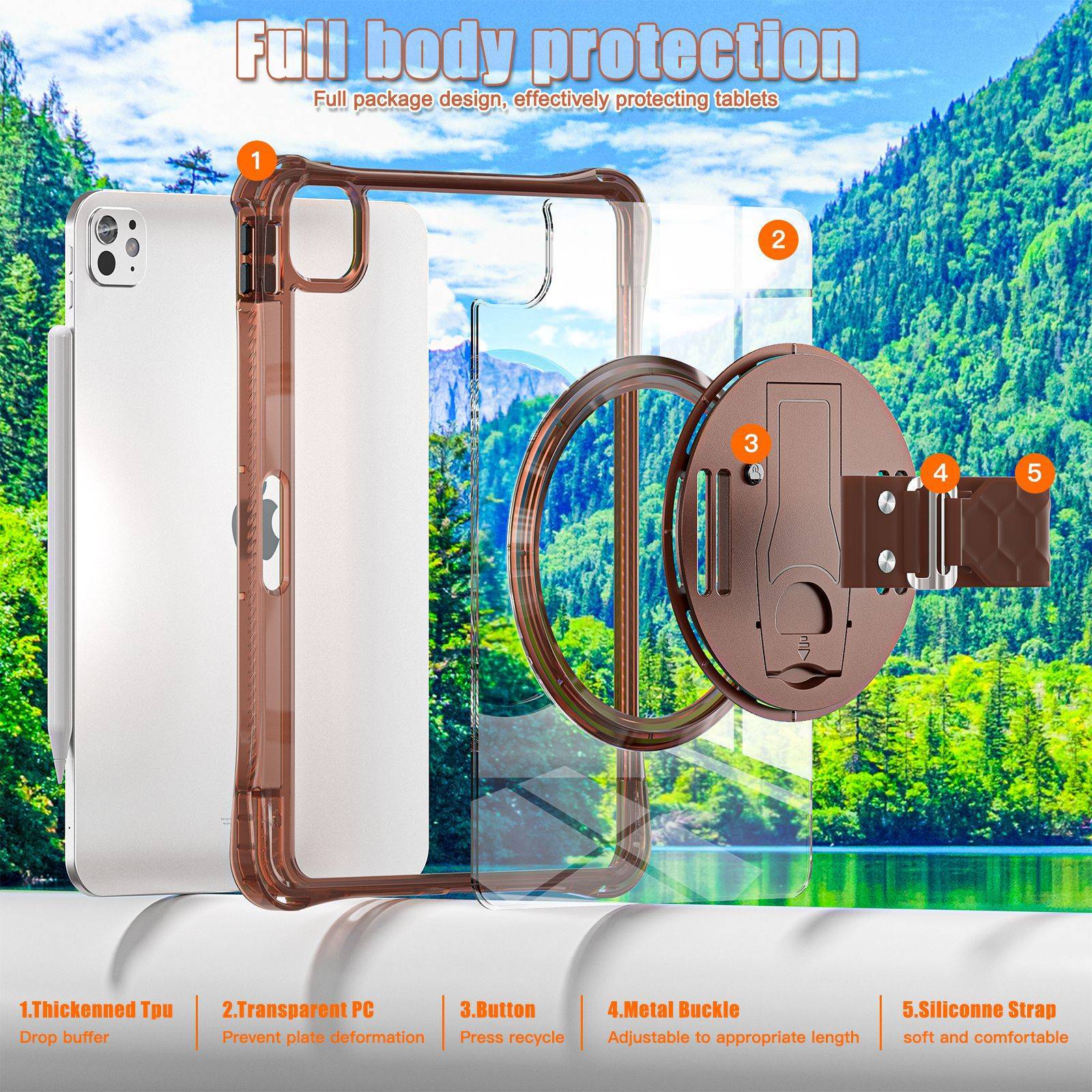 Transparent acrylic rotating stand 10.2 anti-fall case wit 5