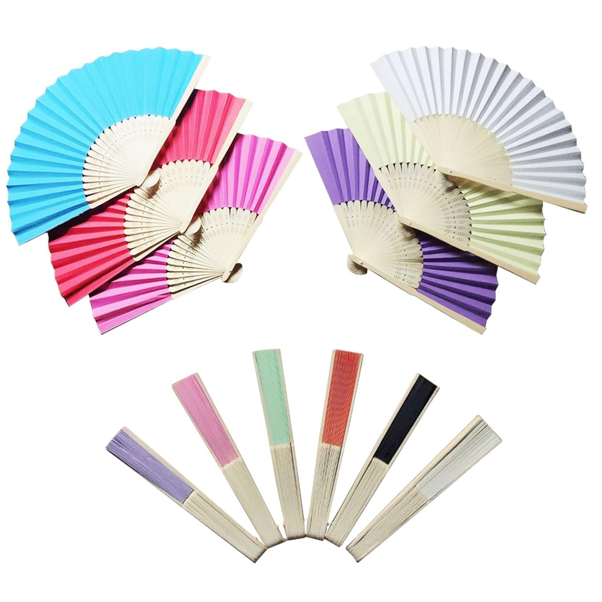 MOQ 50pcs Folding Bamboo Handle Paper Fans 2