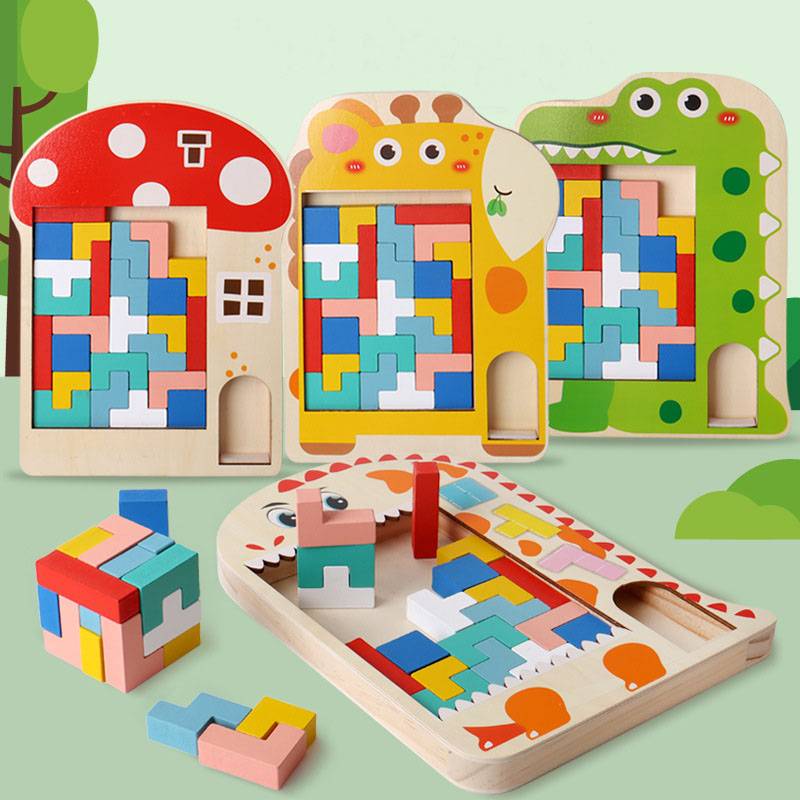 Kizfarm Wooden Blocks Puzzle Brain Teasers Toy 4