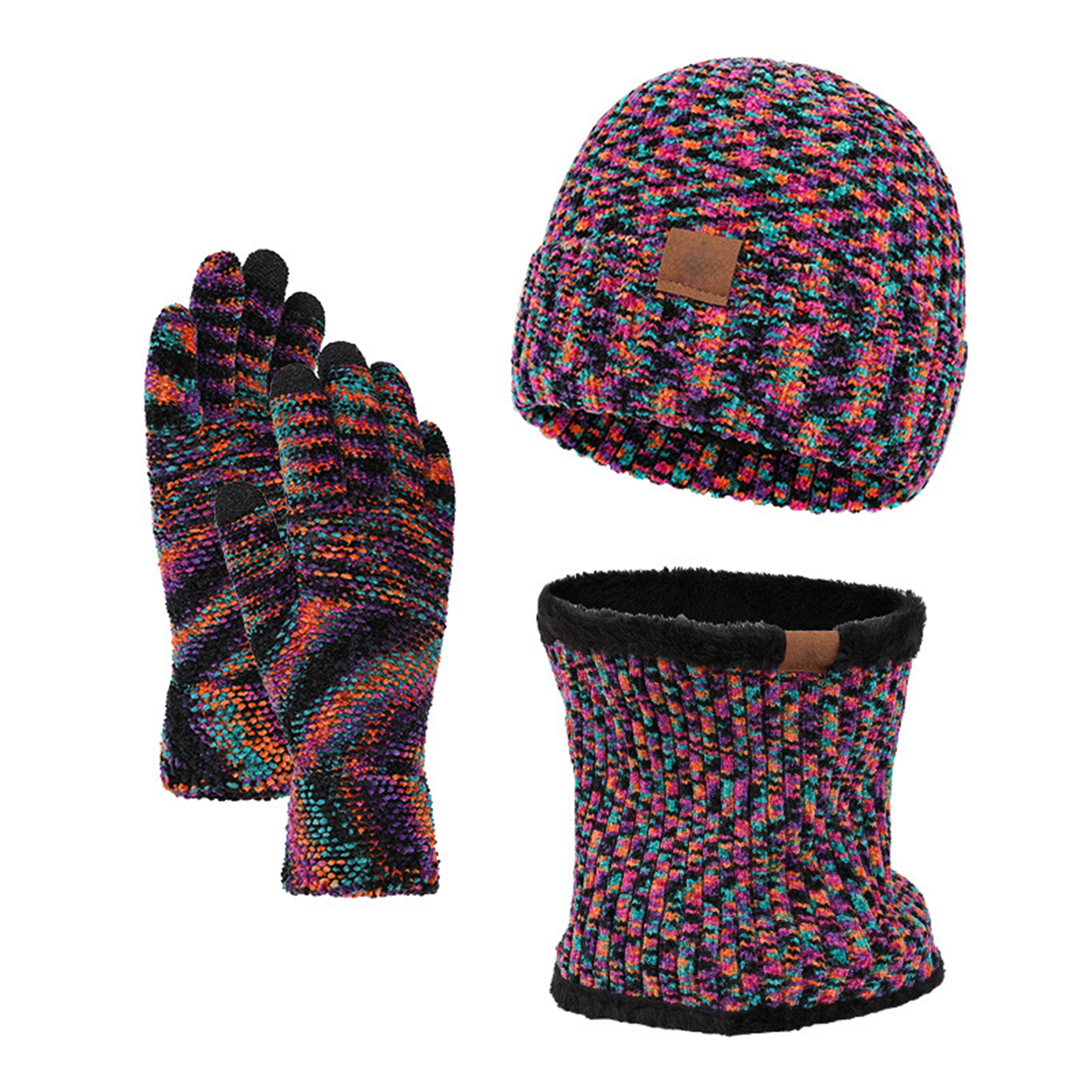 Winter Slouchy Beanie Knit Cap Touch Screen Gloves Scarves 4
