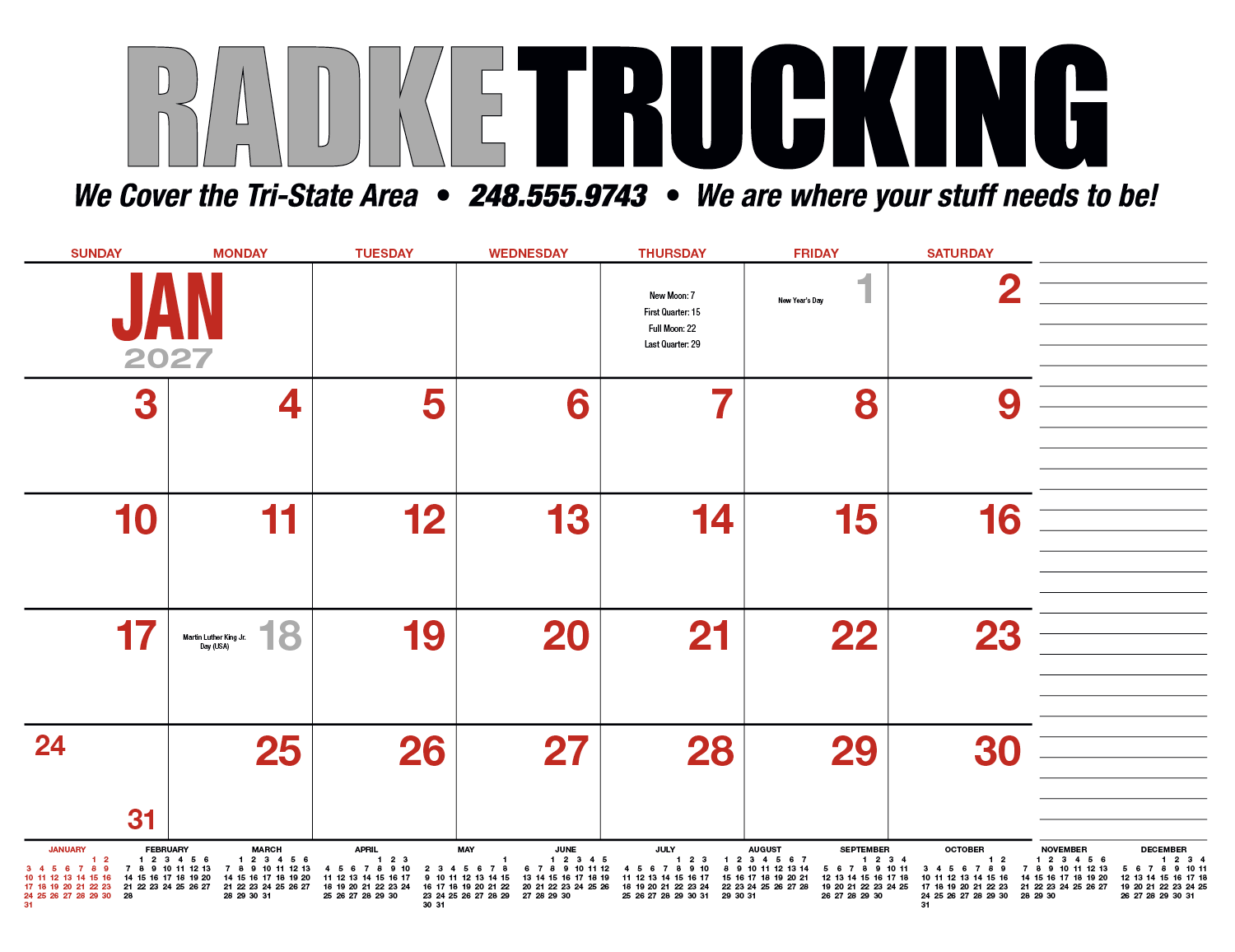 HotLine® Products 13-Month Desk Pad Calendar 90