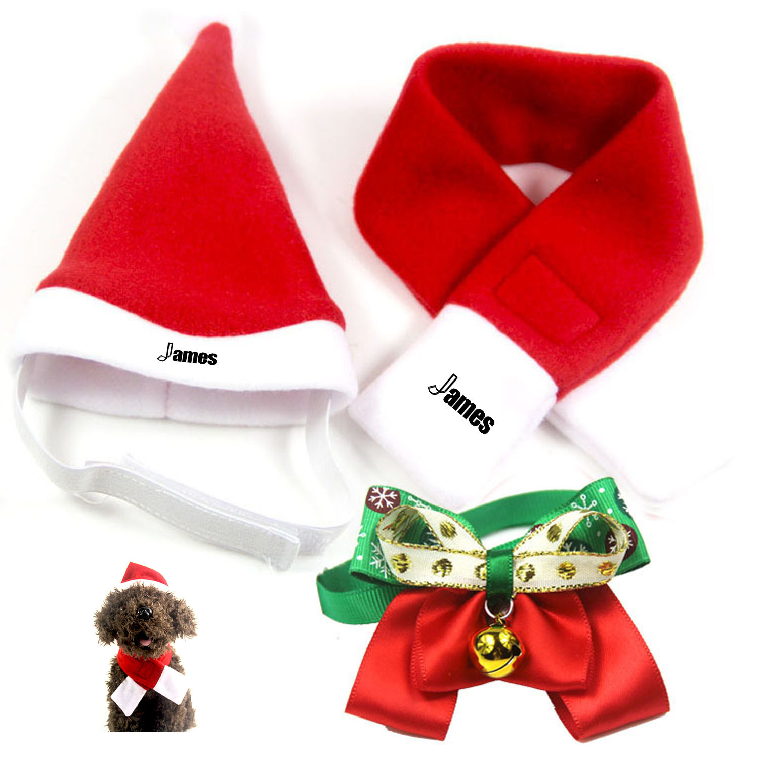 Christmas Pet Hat Scarf Bow Tie Set 1