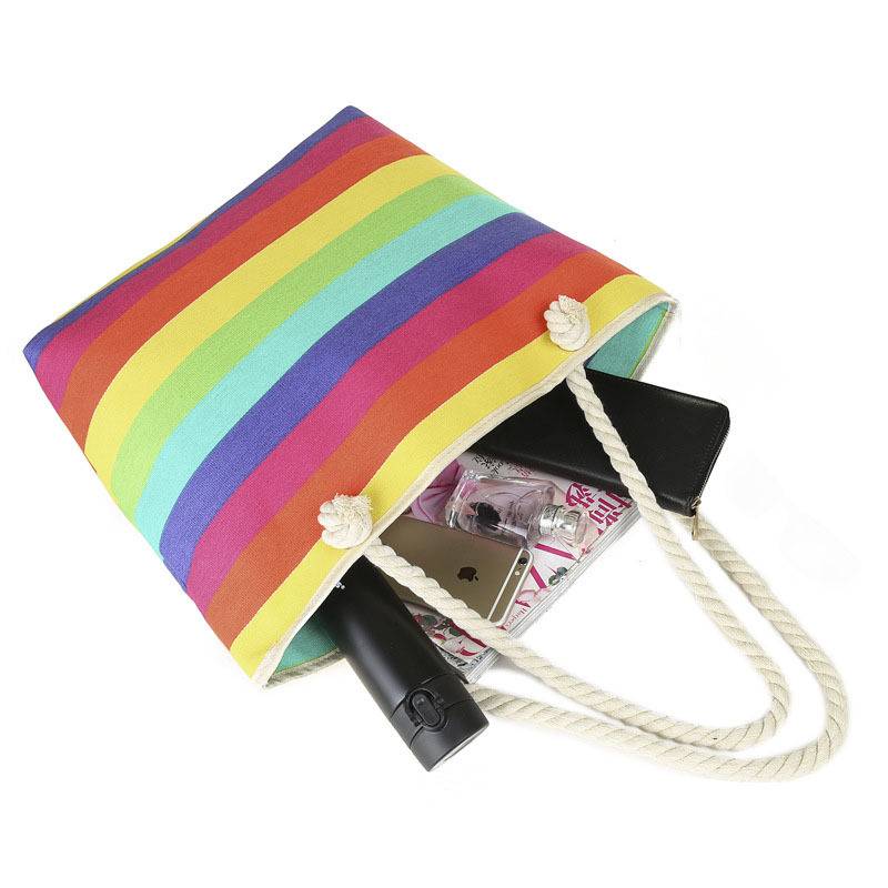 Rainbow Striped Canvas Tote Bag, custom tote bag with logo imprint 7