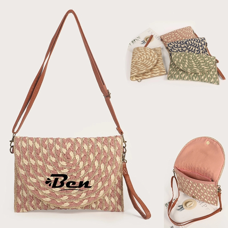 Natural Straw Bag Hand Woven Round Handle Handbags Retro 1