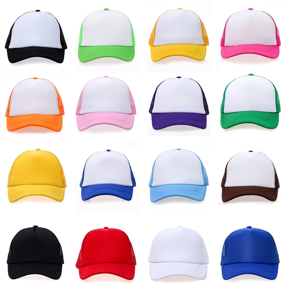 Stock 2-Tone Polyester 5 Panel Mesh Back Cap, Double Row 19