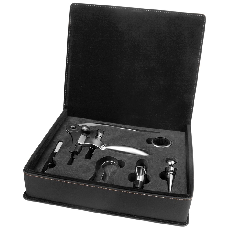 Black Leatherette 5-Piece Wine Tool Set 3