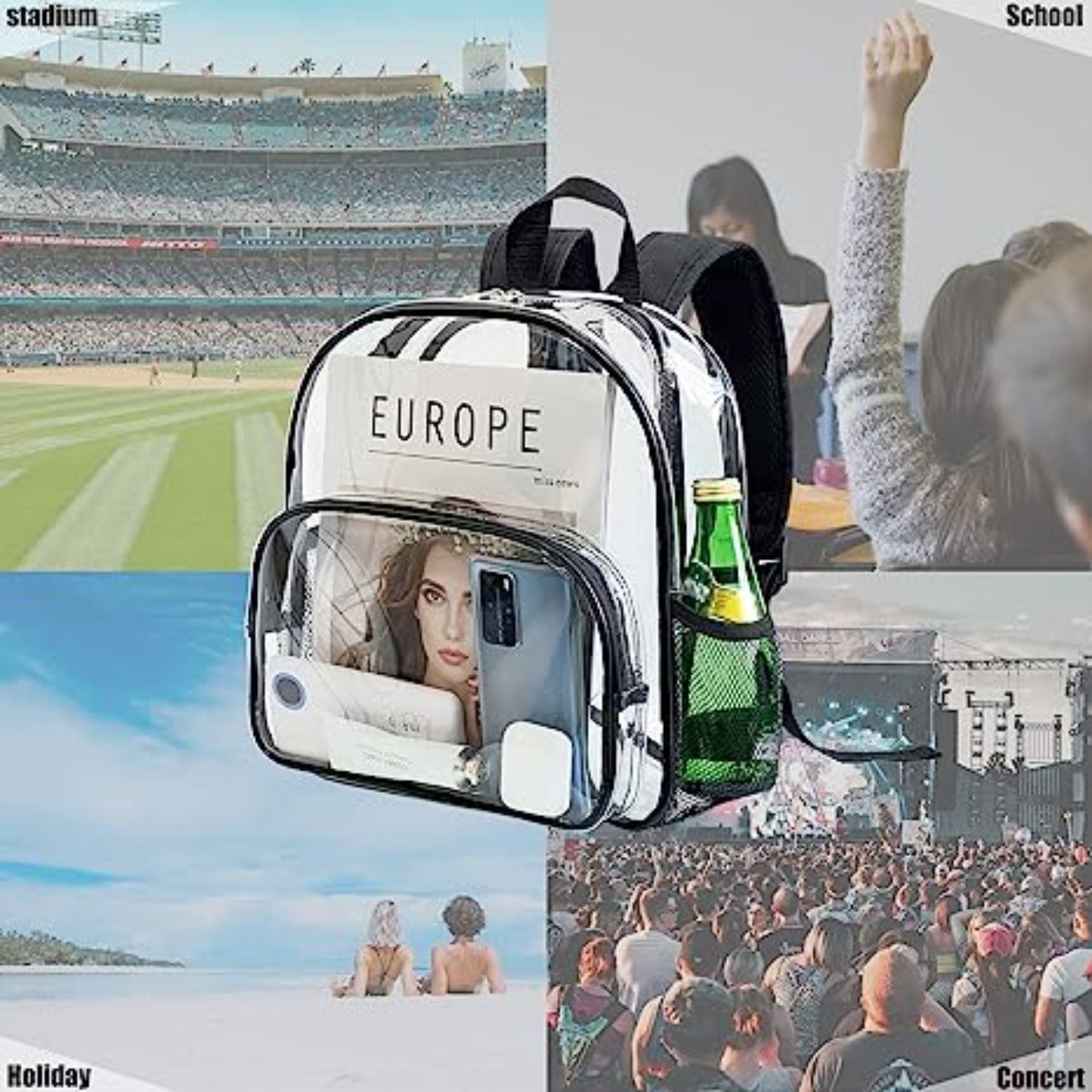 Travel Heavy Duty Clear Bag PVC Transparent Backpack 4