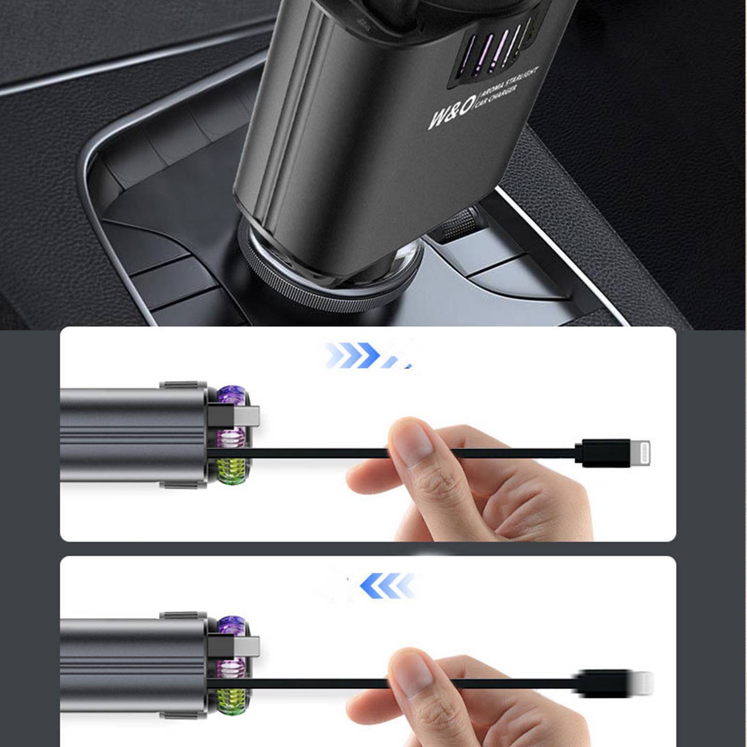 5-in-1 Retractable 45W Car Charger Adapter – Fast & Durable 5