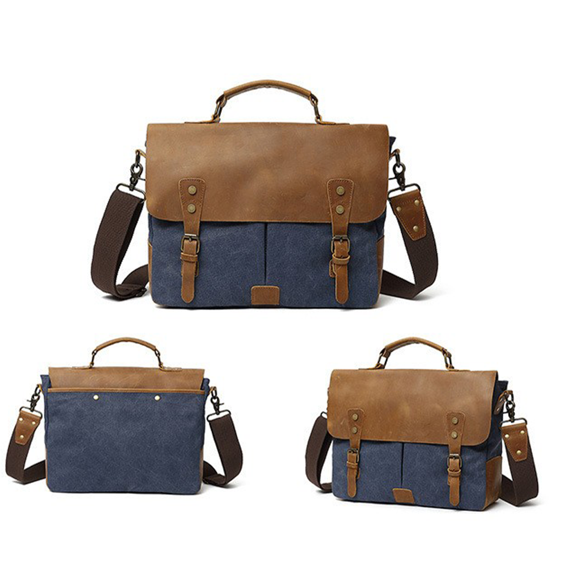 Genuine Leather Canvas Vintage Shoulder Bag 6