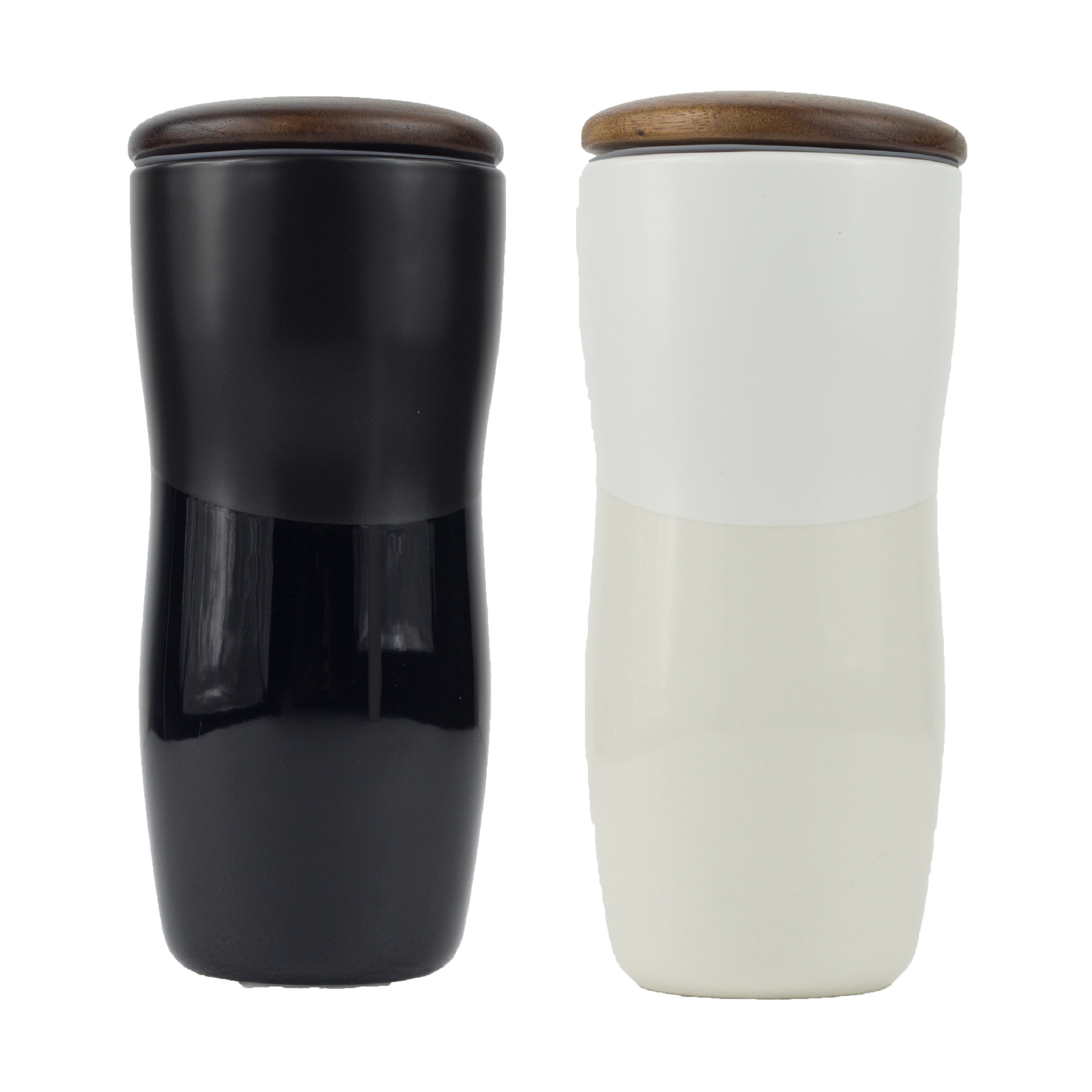 Pro Designer 12 Oz. 2 Toned Ceramic Tumbler w/Wood Lid (Black) 5