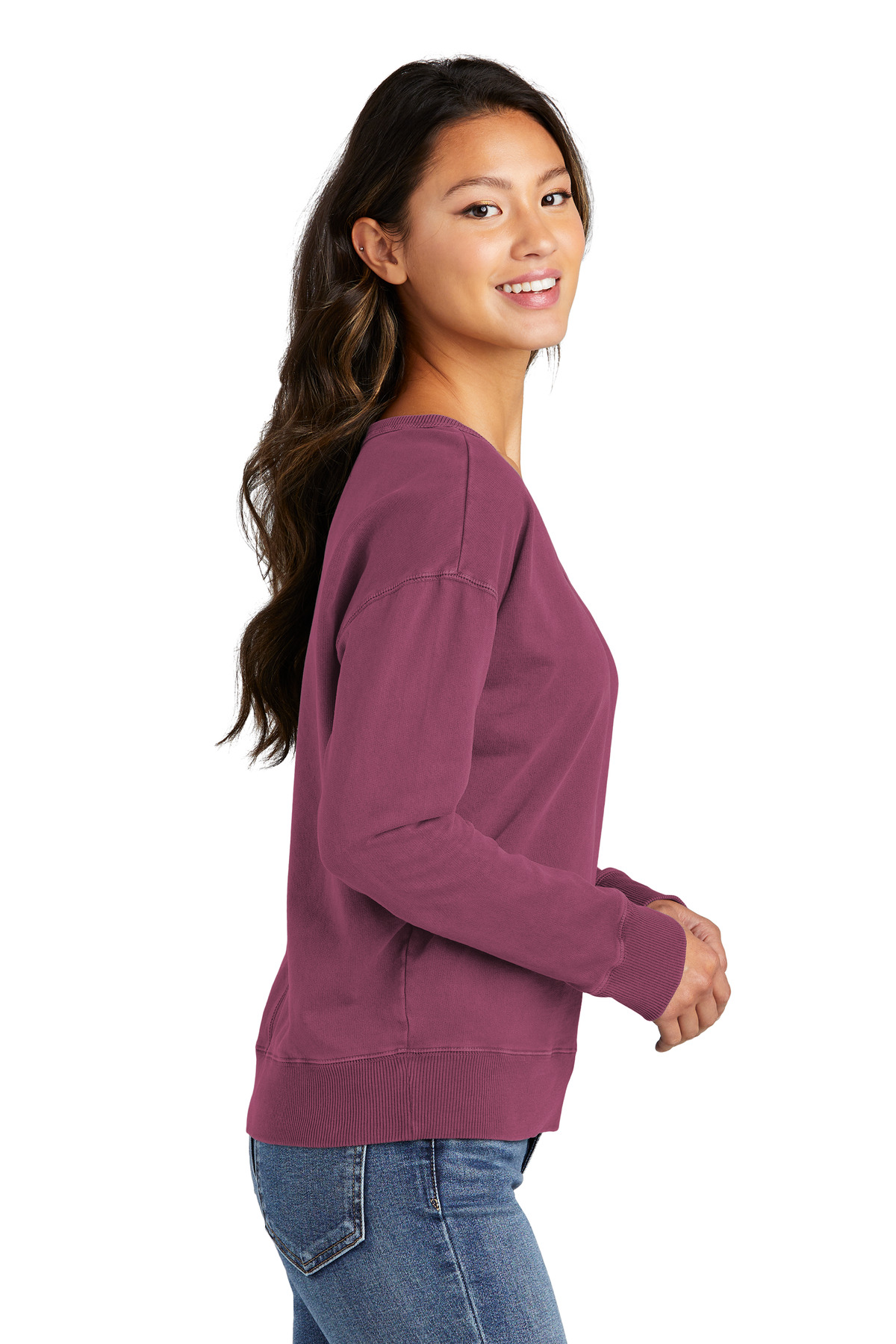 Port & Co Women's Beach Wash Garment-Dyed V-Neck Sweatshirt LPC098V 32