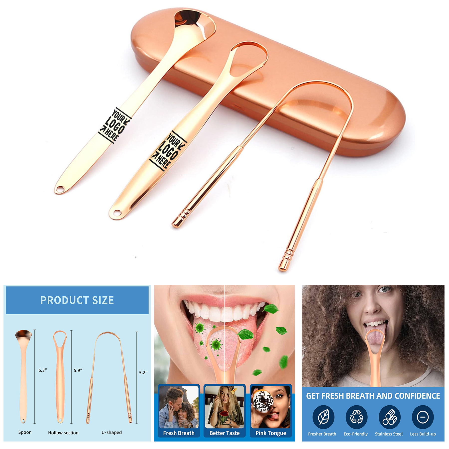 100% Surgical Stainless Steel Oral Hygiene Tongue Scraper Cleaner for Adults Kids