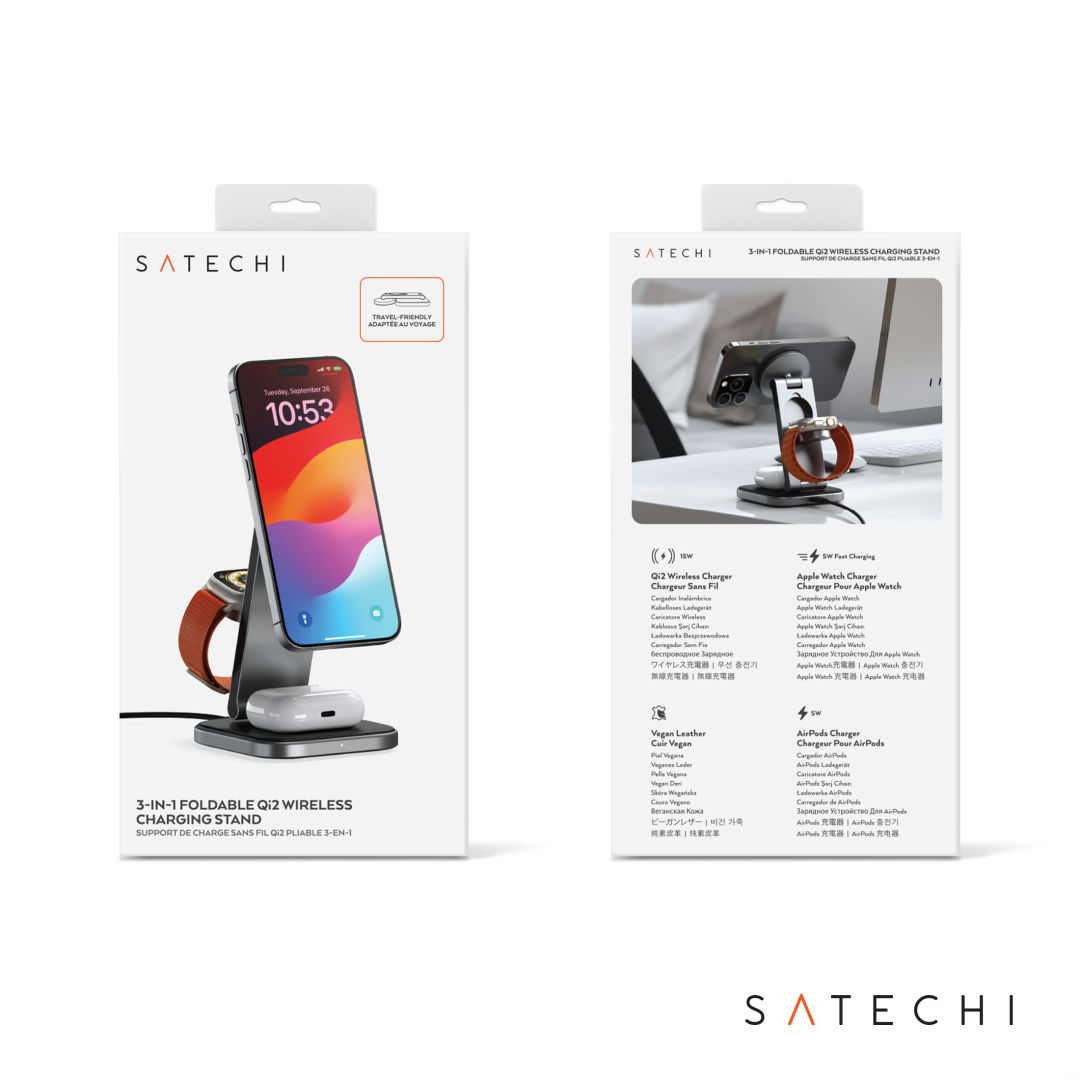 SATECHI® 3-in-1 Qi2 Wireless Charging Stand Type A,C,G Plugs 7