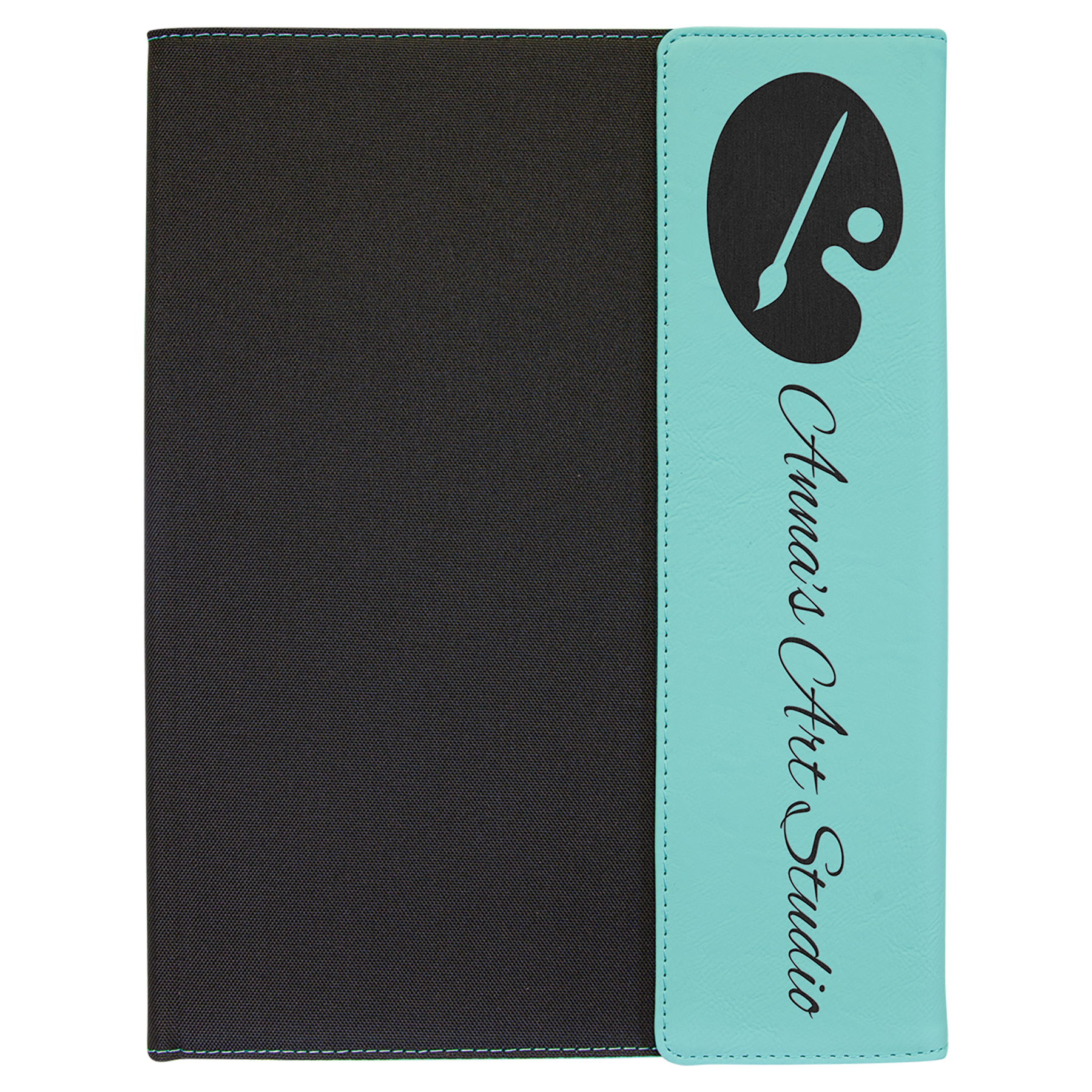 9 1/2"x12" Teal Leatherette / Black Canvas Portfolio with Notepad 2