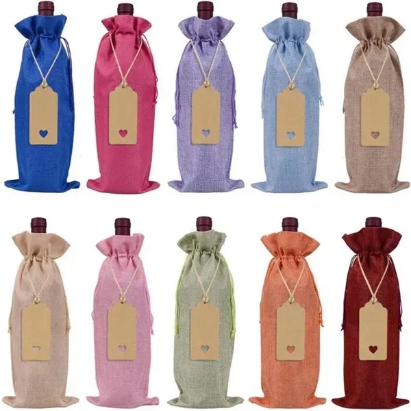 Wine Bottle Linen Drawstring Bag Eco-Friendly Wine Carrier 3