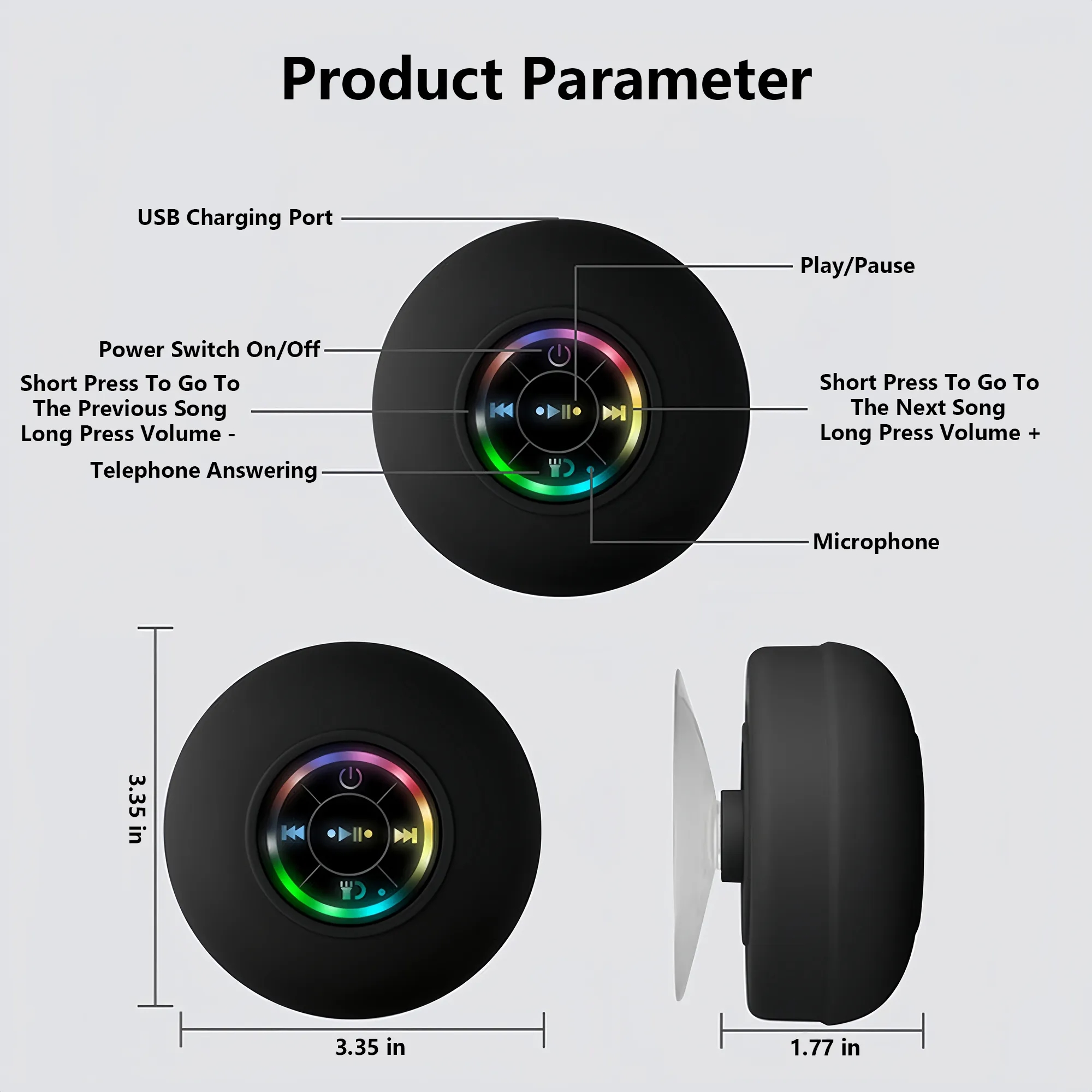 Waterproof Wireless Speaker With Suction Cup 7