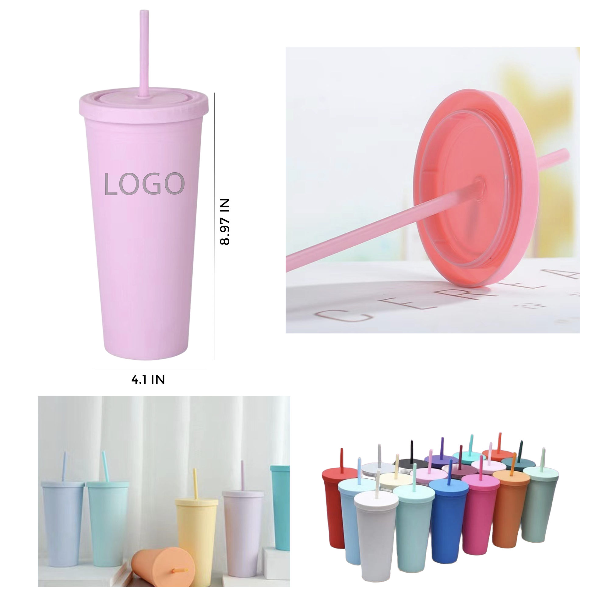 MOQ 10 Pcs Convenient 24oz Plastic Straw Cup 1