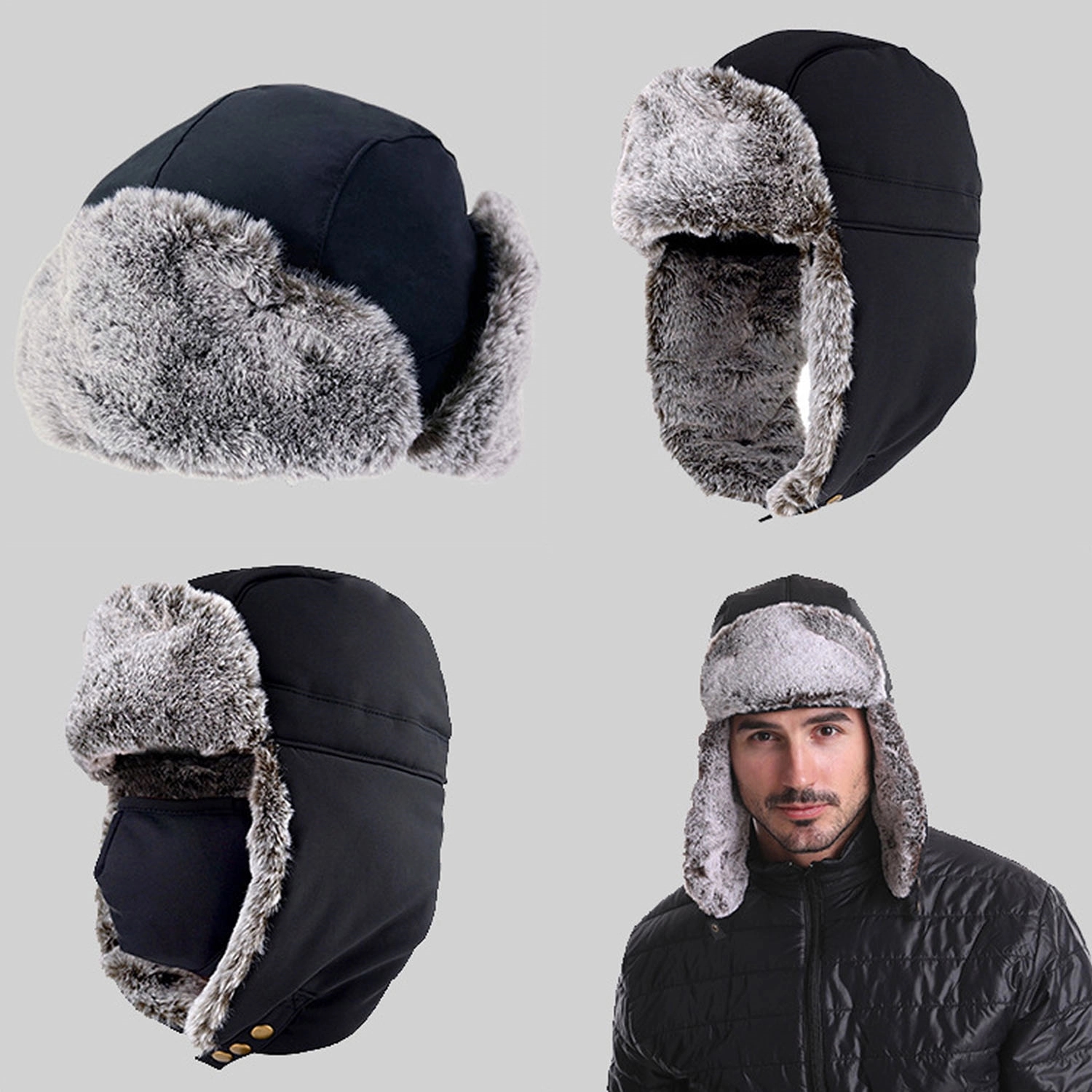 Warm Winter Trapper Hat With Mask Ear Flaps 2