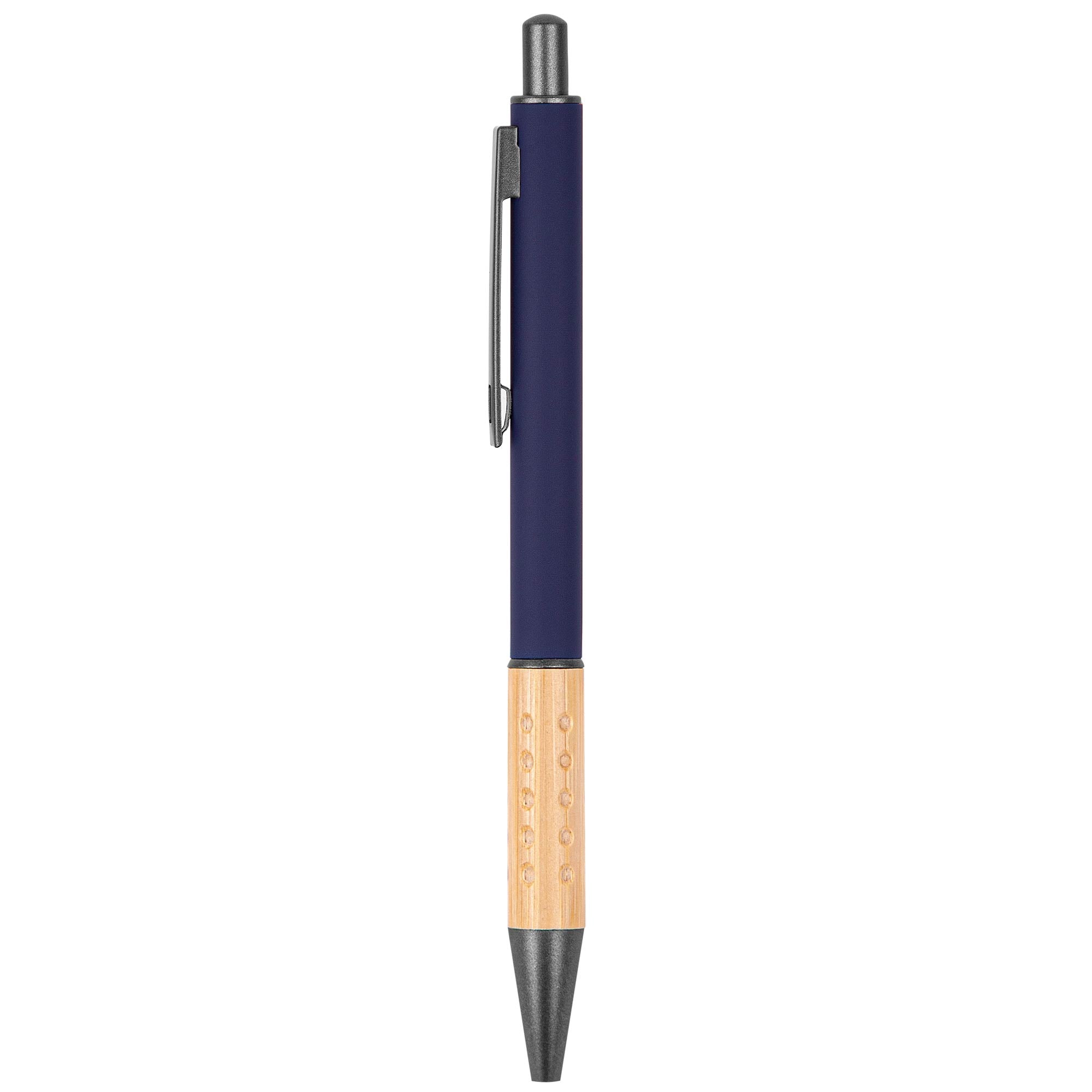The Gosford Gunmetal Click-Action Ballpoint Pen with Bamboo Accent - Blue 2