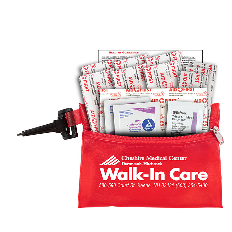 "TROUTDALE PLUS" 14 Piece First Aid Kit in Translucent Zipper Kit with Plastic Carabiner Attachment 8