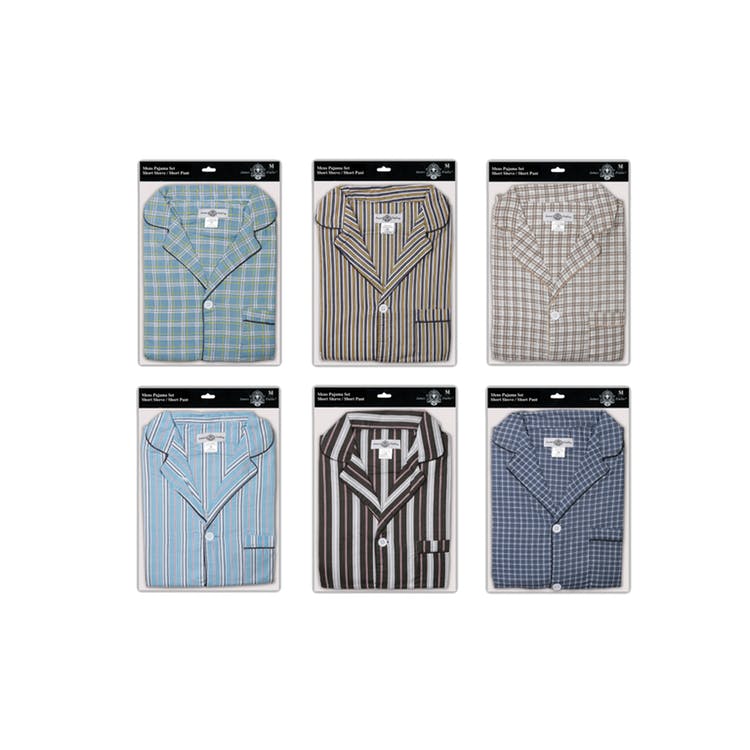Men's Cotton Pajama Sets - Plaids M-XL Short Sleeve & Shorts 1