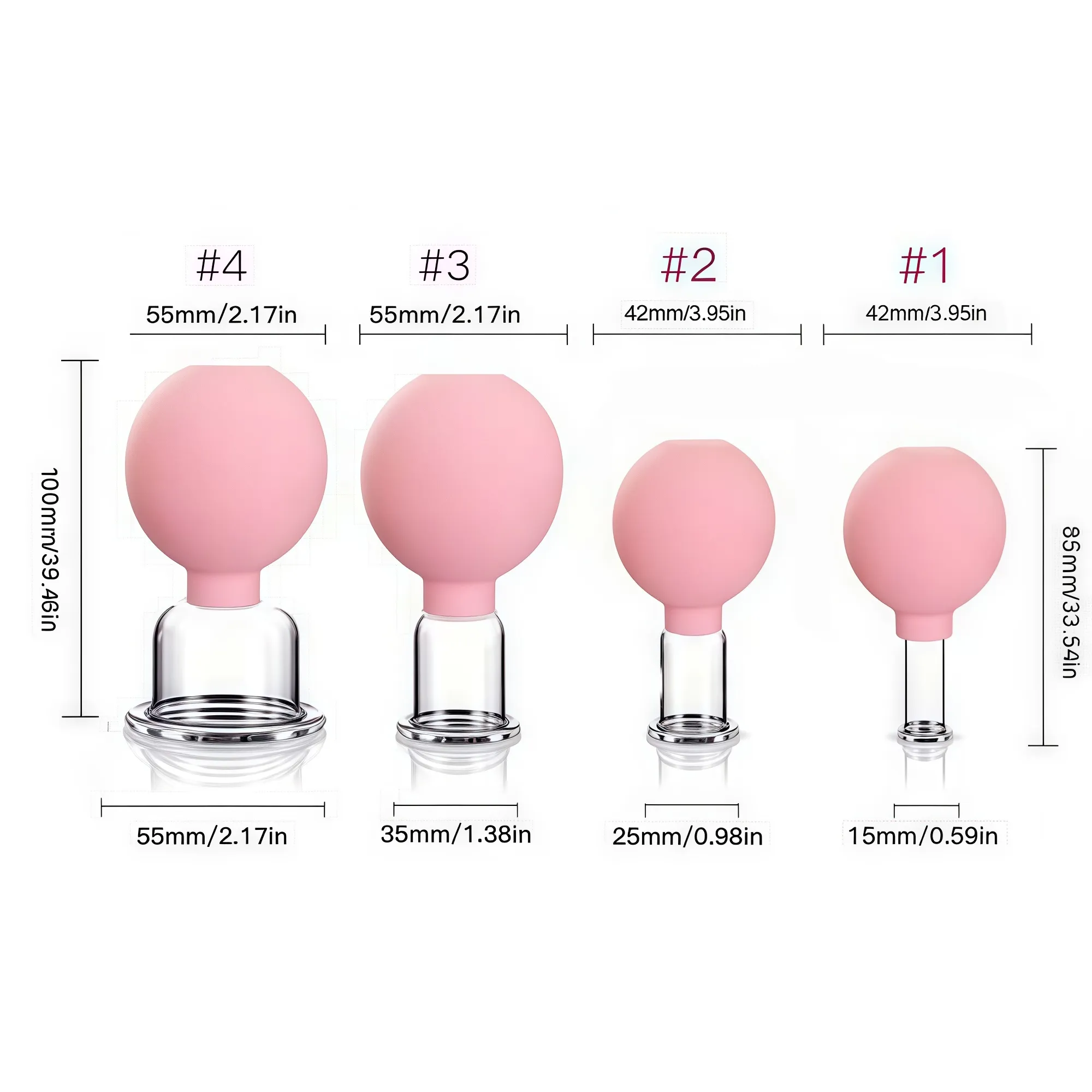 4-Size Facial Cupping Set: Glass & Silicone Massage Cups 4