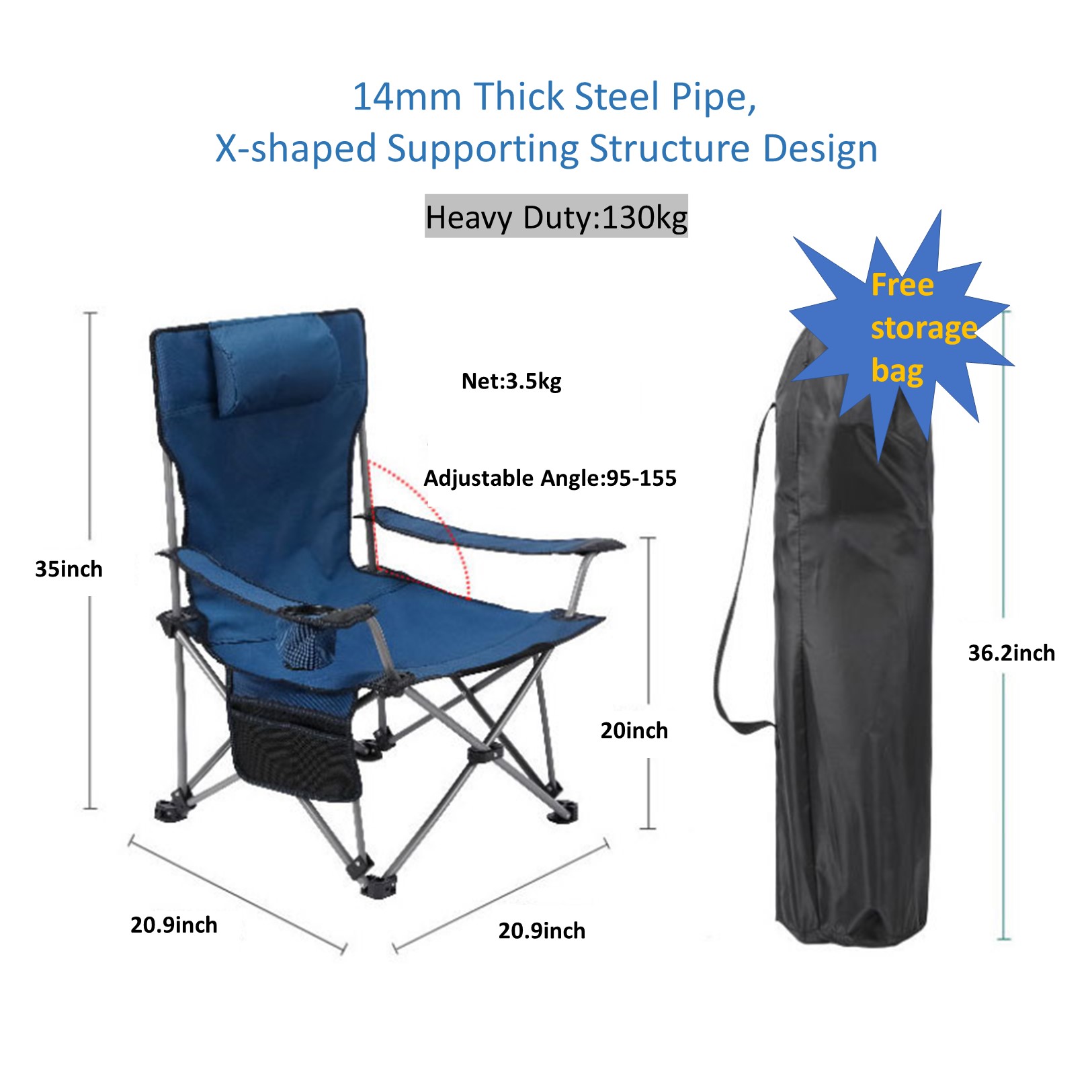 Outdoors Folding Chair for Camping/Fishing/Beach with Pouch 7