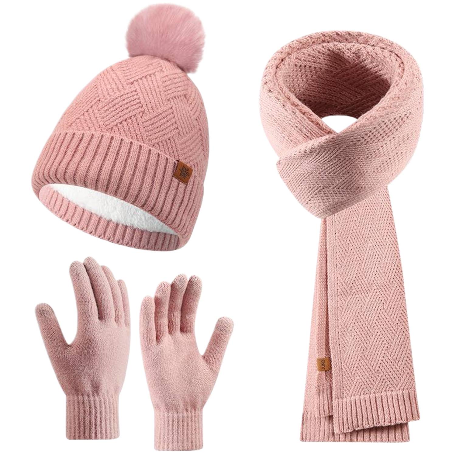 3 Pcs Winter Hat Scarf Gloves Knit Set 9