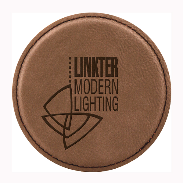 Leatherette Circle Coaster - Dark Brown Screen Imprinted 4