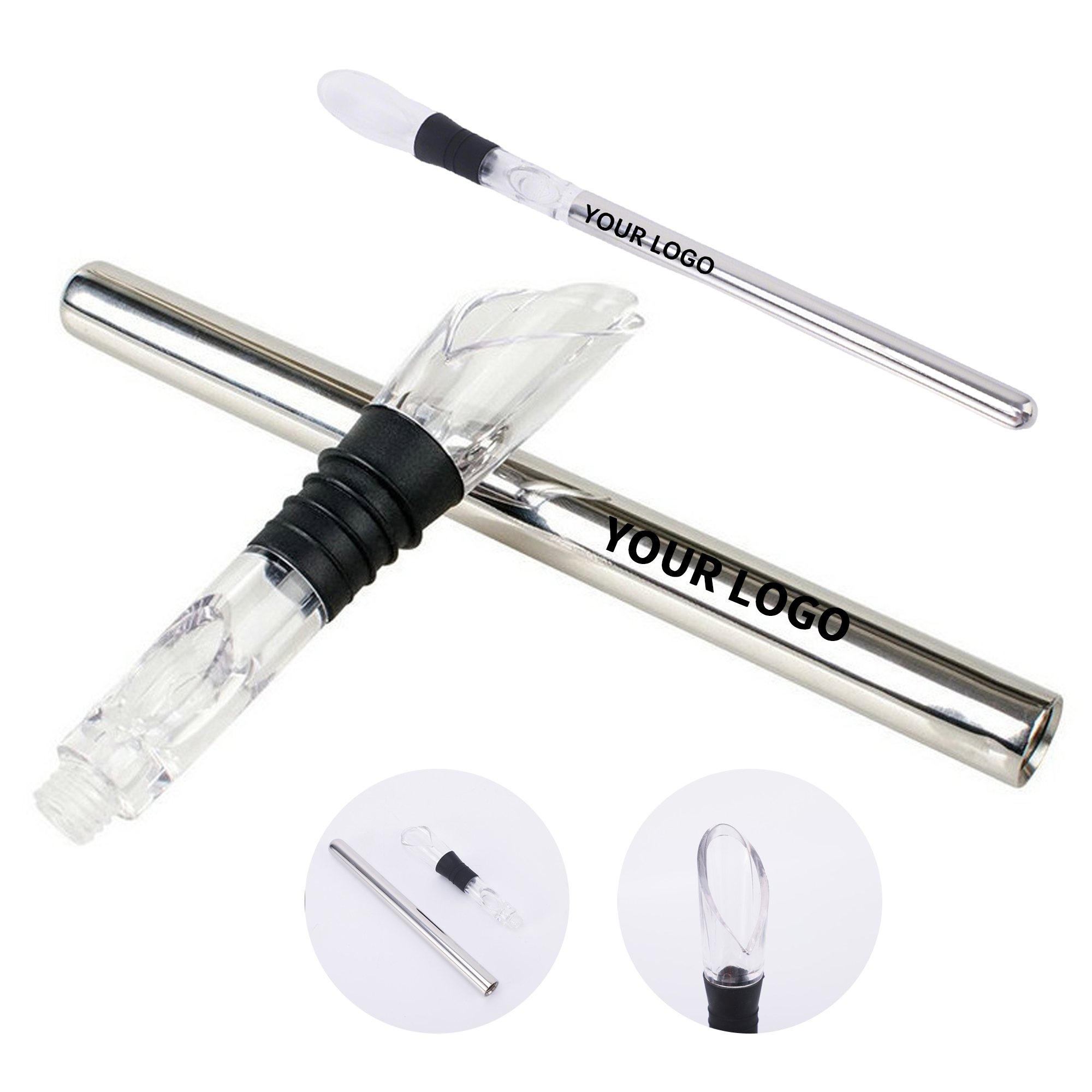 Stainless Steel Wine Chilling Rod With Aerating Pourer 12.8" x 0.7" 4